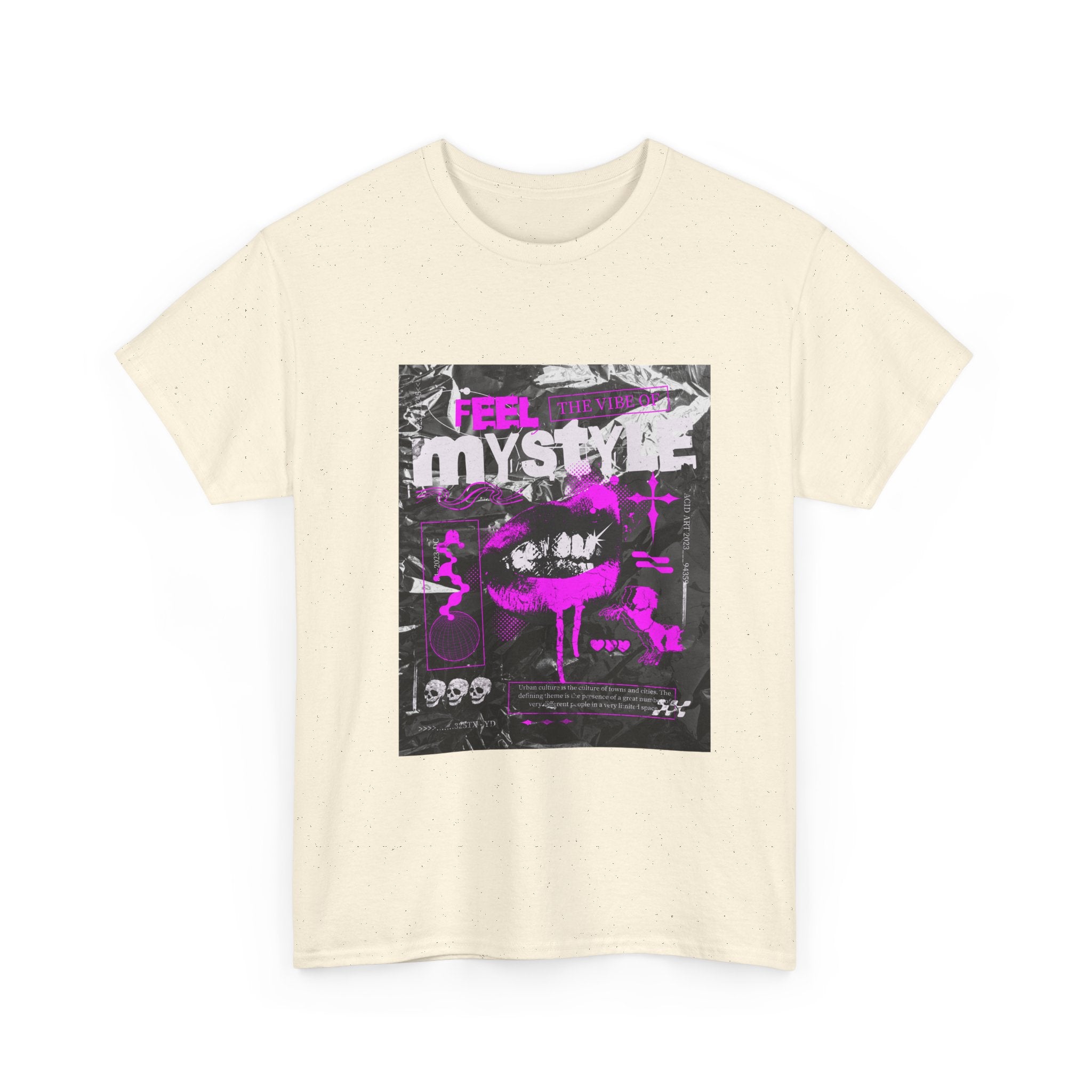 Mystic Vibes Graphic Tee — "Feel Mystic" Retro Grunge Pink Design