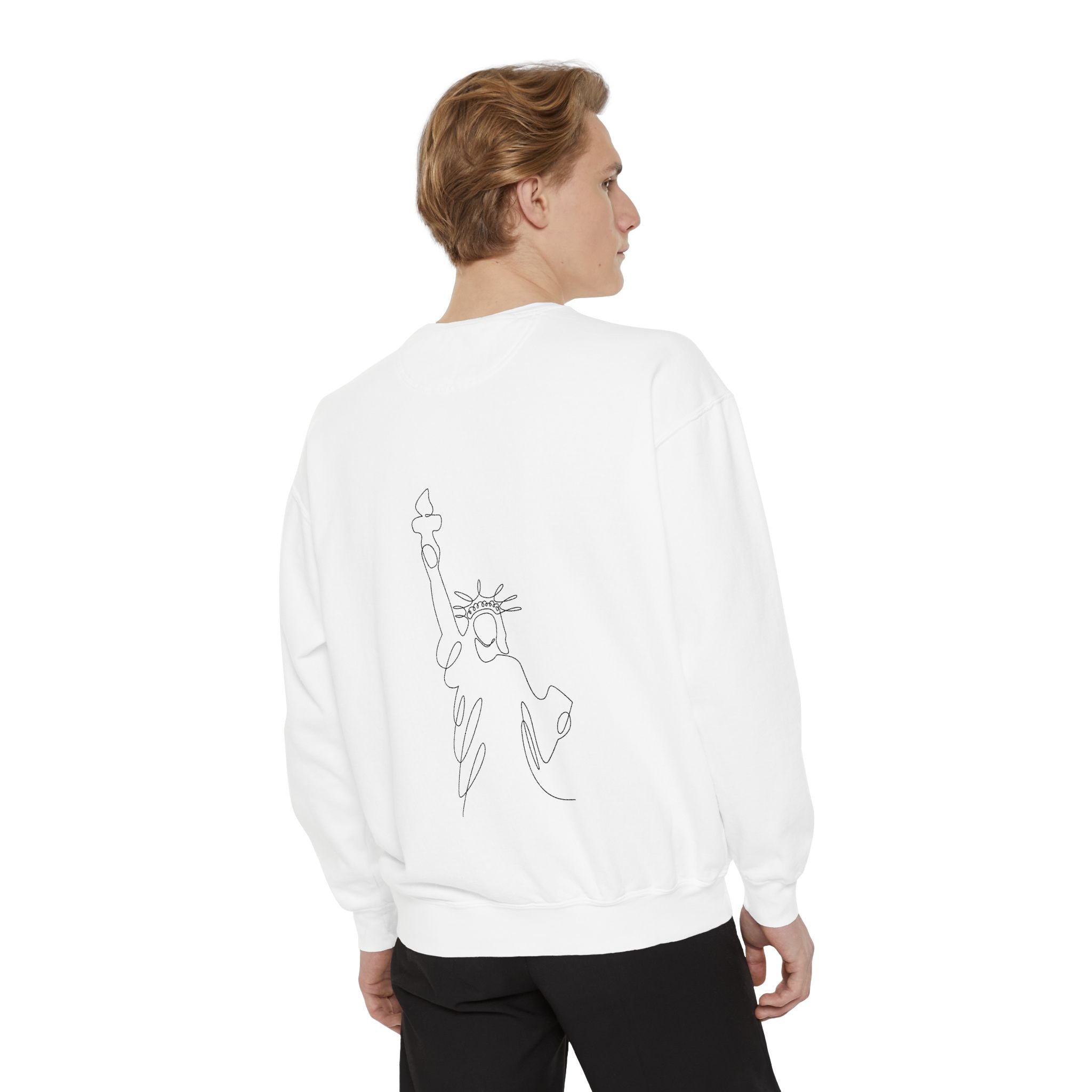 Tis' The Season Sweatshirt Festive Holly Crewneck with Statue of Liberty Backline
