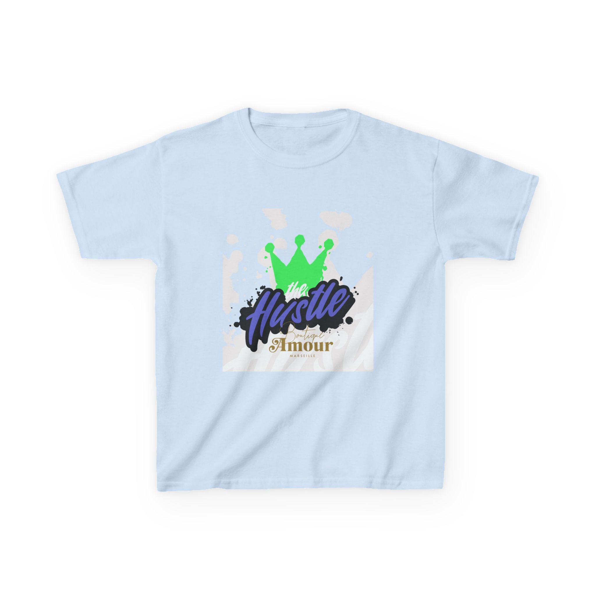 Kids Tee — 'Hustle Amour' Crown Graphic Shirt for Motivated Kids