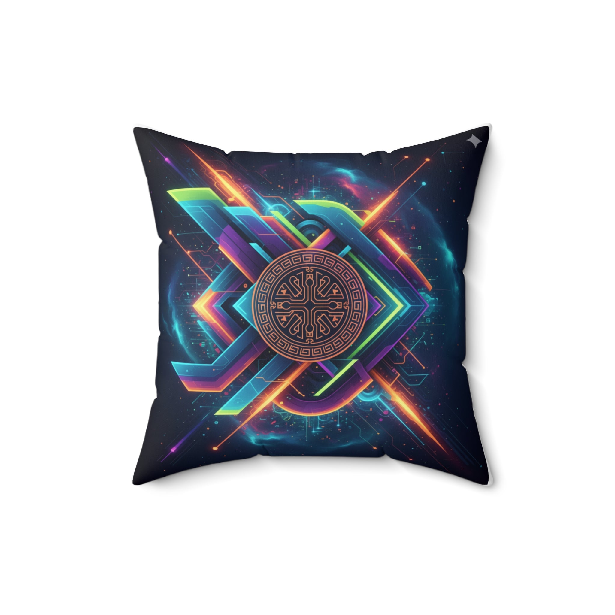 Geometric Neon Mandala Pillow Vibrant Cosmic Decorative Throw