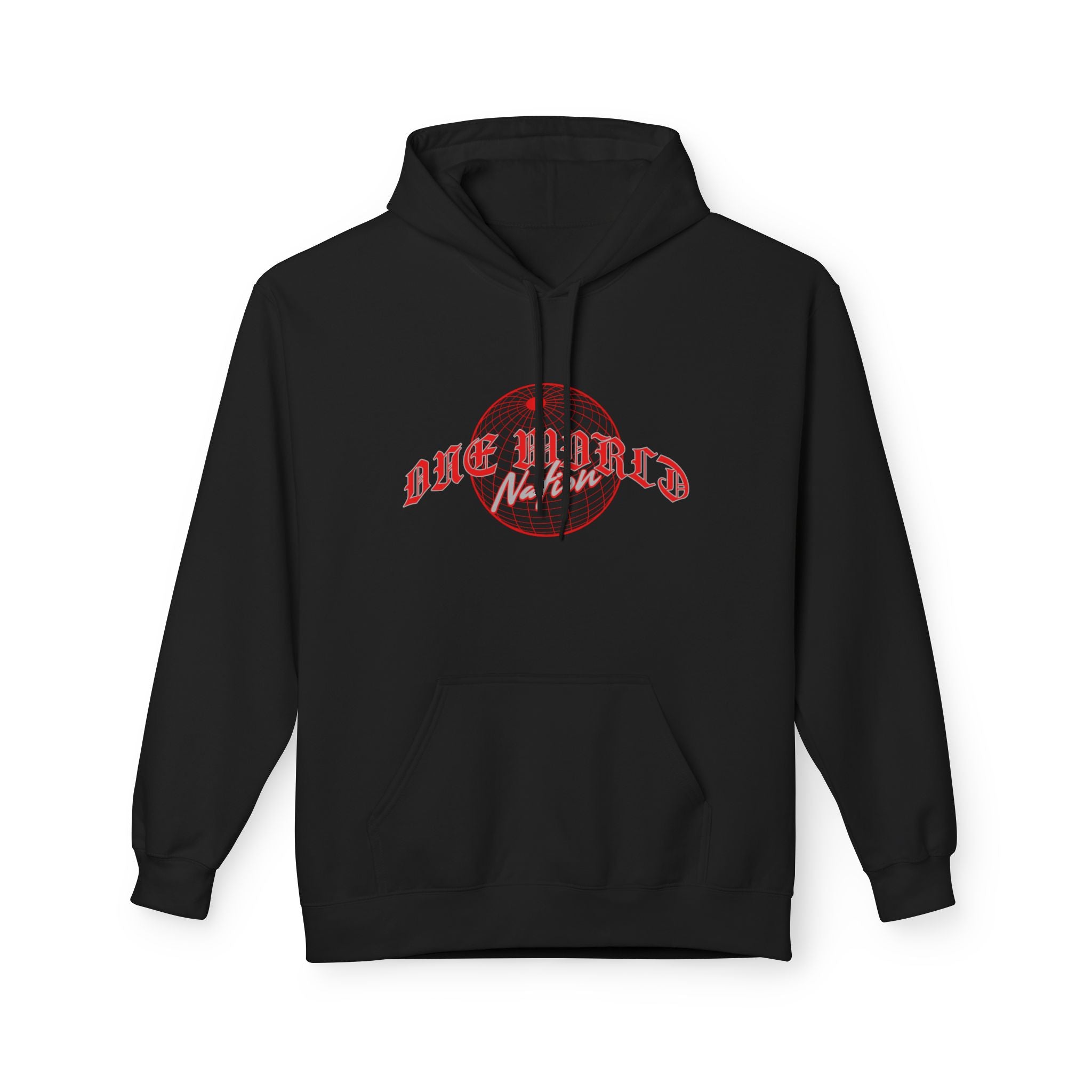 World Hold Graphic Hoodie in black with red graphic design and hood for trendy streetwear fashion.
