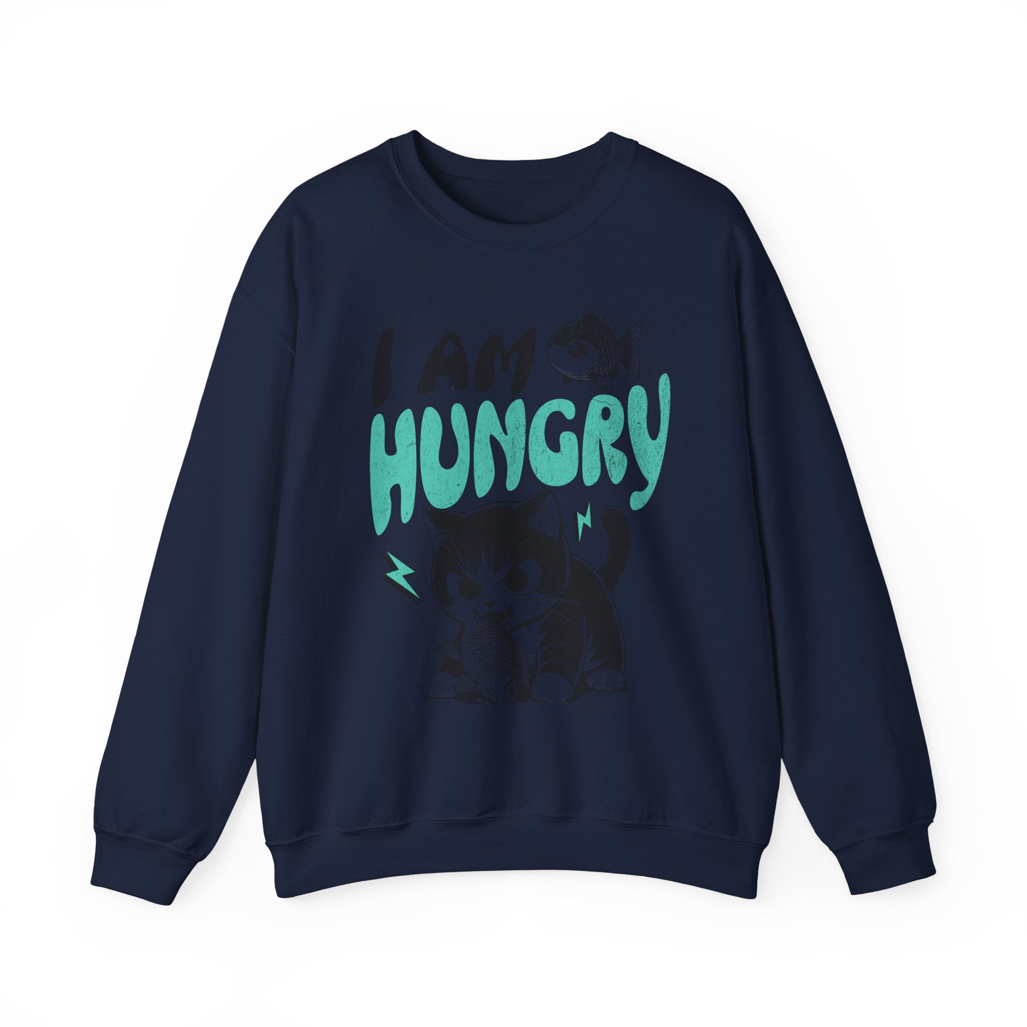 Sweatshirt — Cute Cat "I Am Hungry" Graphic Crewneck