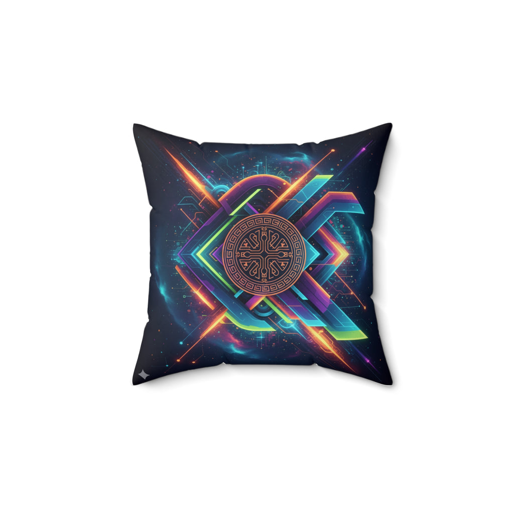 Geometric Neon Mandala Pillow Vibrant Cosmic Decorative Throw