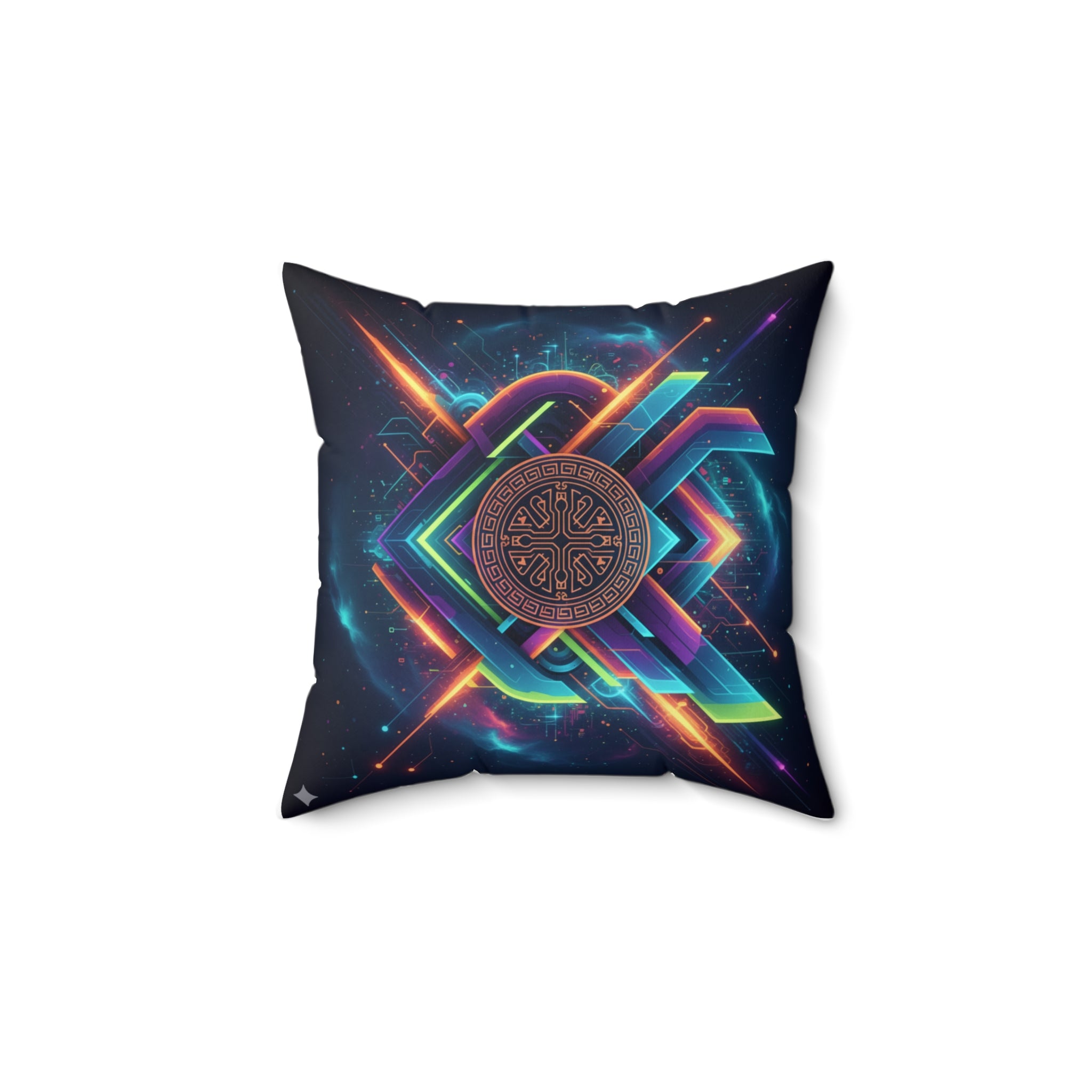 Geometric Neon Mandala Pillow Vibrant Cosmic Decorative Throw