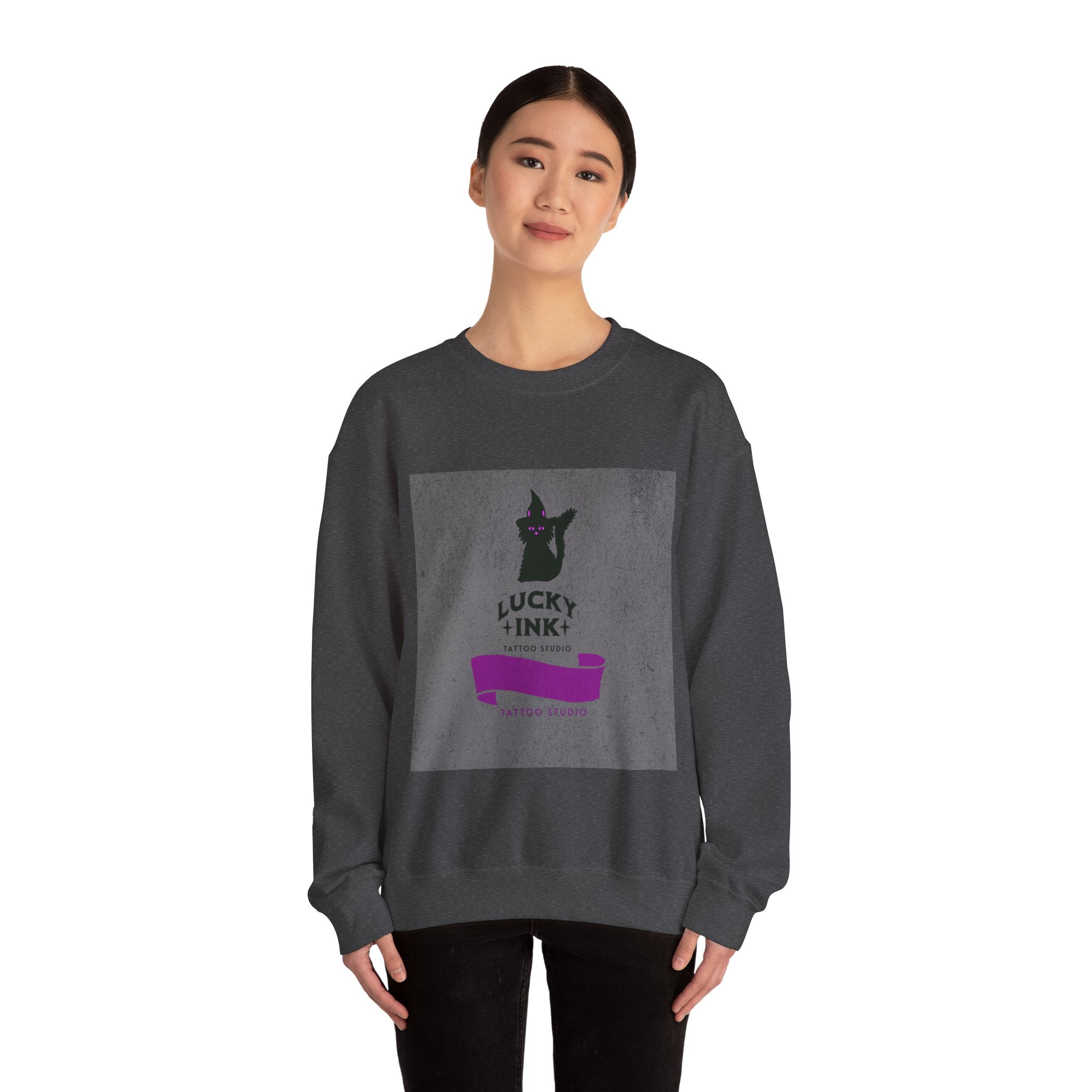 Lucky Ink Tattoo Studio Crewneck Sweatshirt — Black Cat Logo Tee
