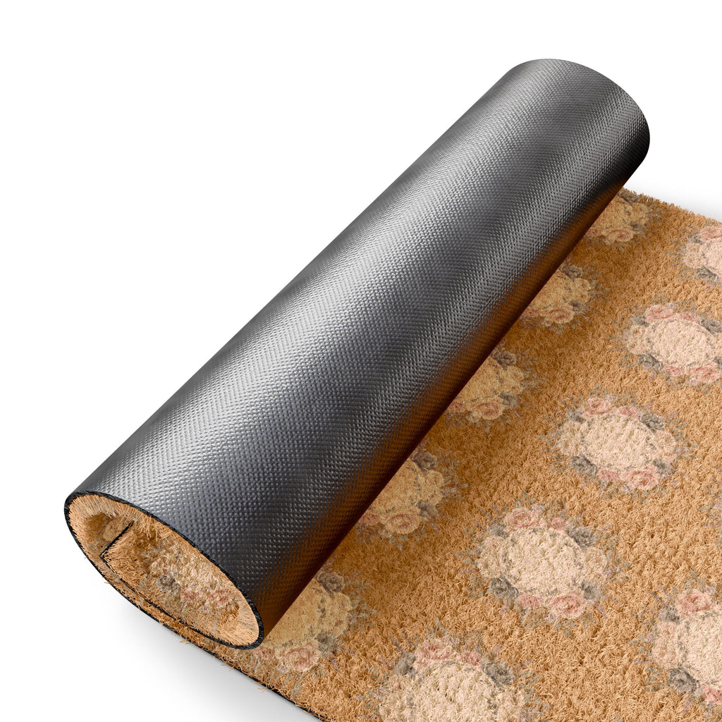 Coir Polka Dot Doormat Natural Faux Floral Welcome Mat