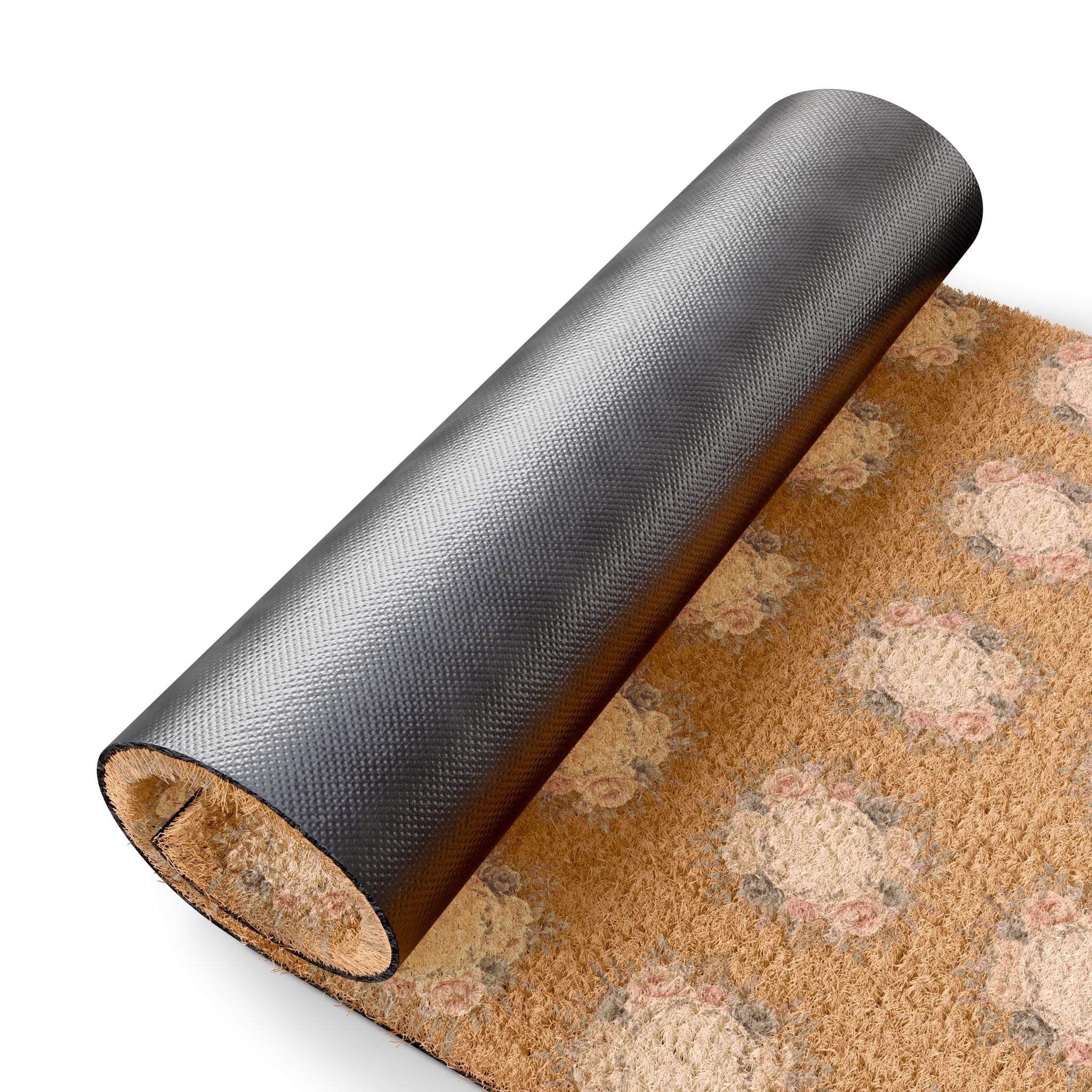 Coir Polka Dot Doormat Natural Faux Floral Welcome Mat