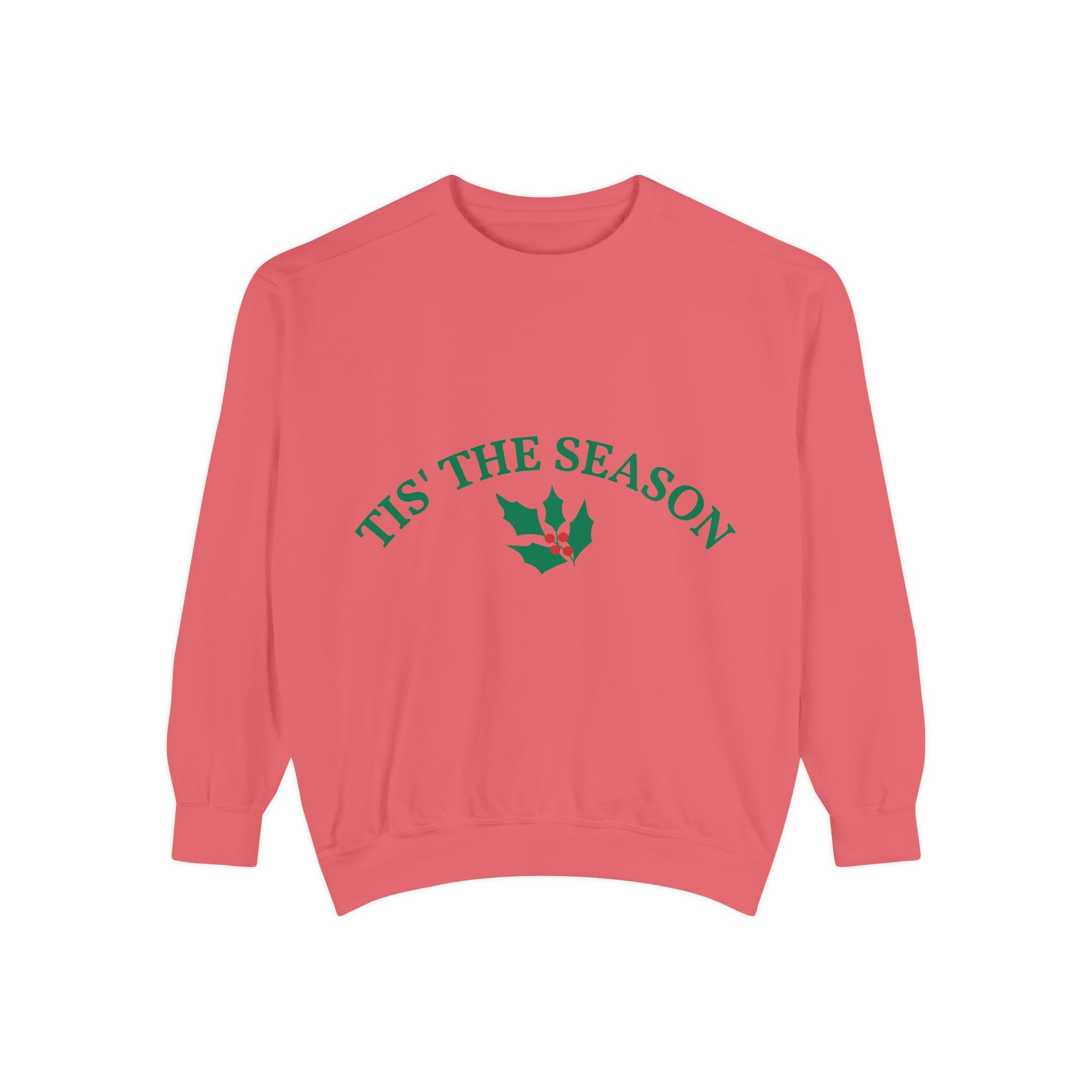 Tis' The Season Sweatshirt Festive Holly Crewneck with Statue of Liberty Backline
