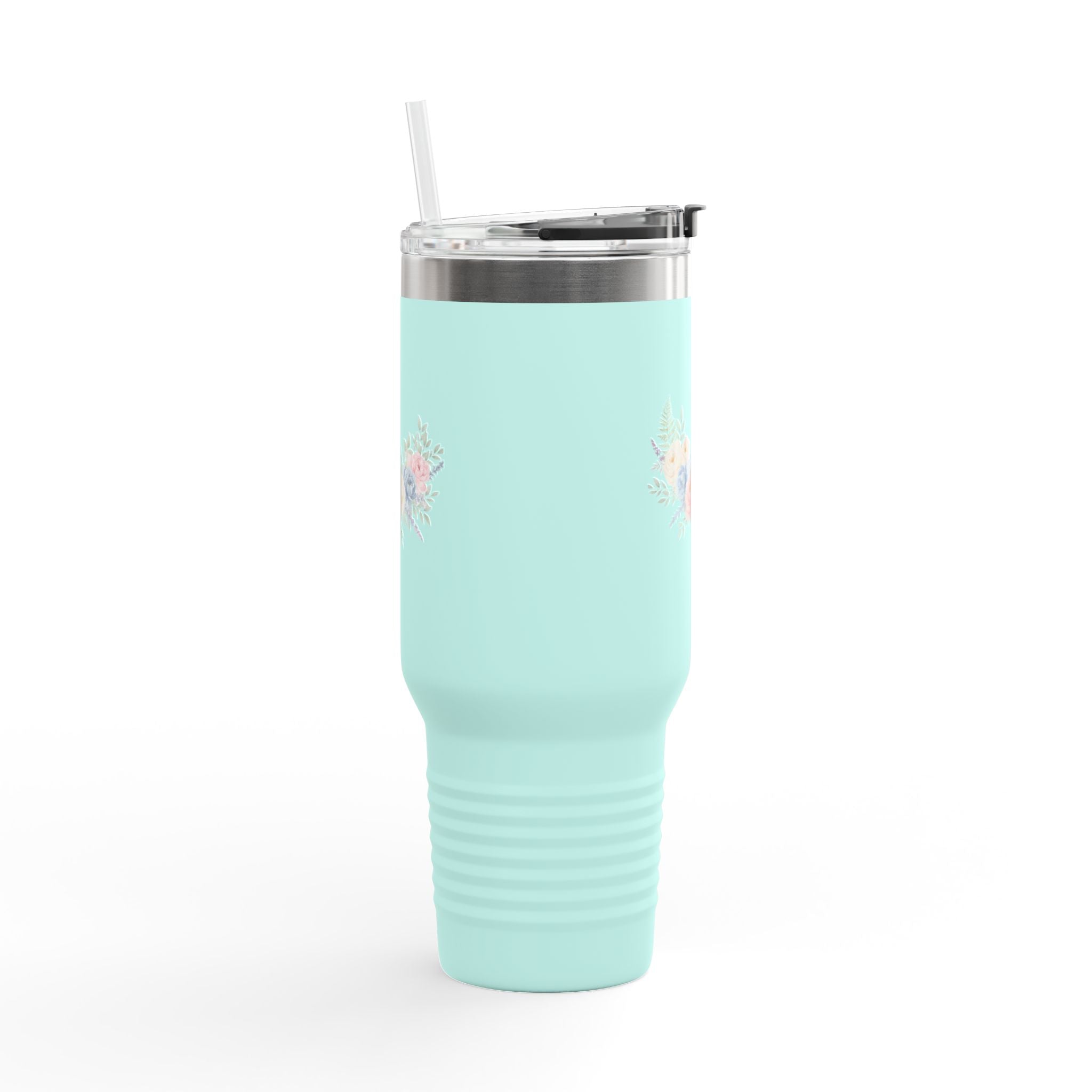 40oz Insulated Travel Mug with Pastel Floral Bouquet – Large Stainless Steel Tumbler, Travel Coffee Cup
