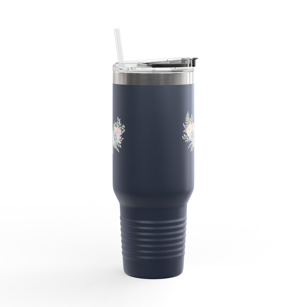 40oz Insulated Travel Mug with Pastel Floral Bouquet – Large Stainless Steel Tumbler, Travel Coffee Cup