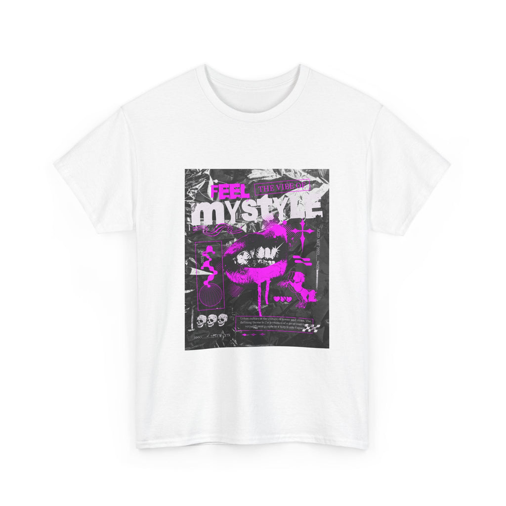 Mystic Vibes Graphic Tee — "Feel Mystic" Retro Grunge Pink Design
