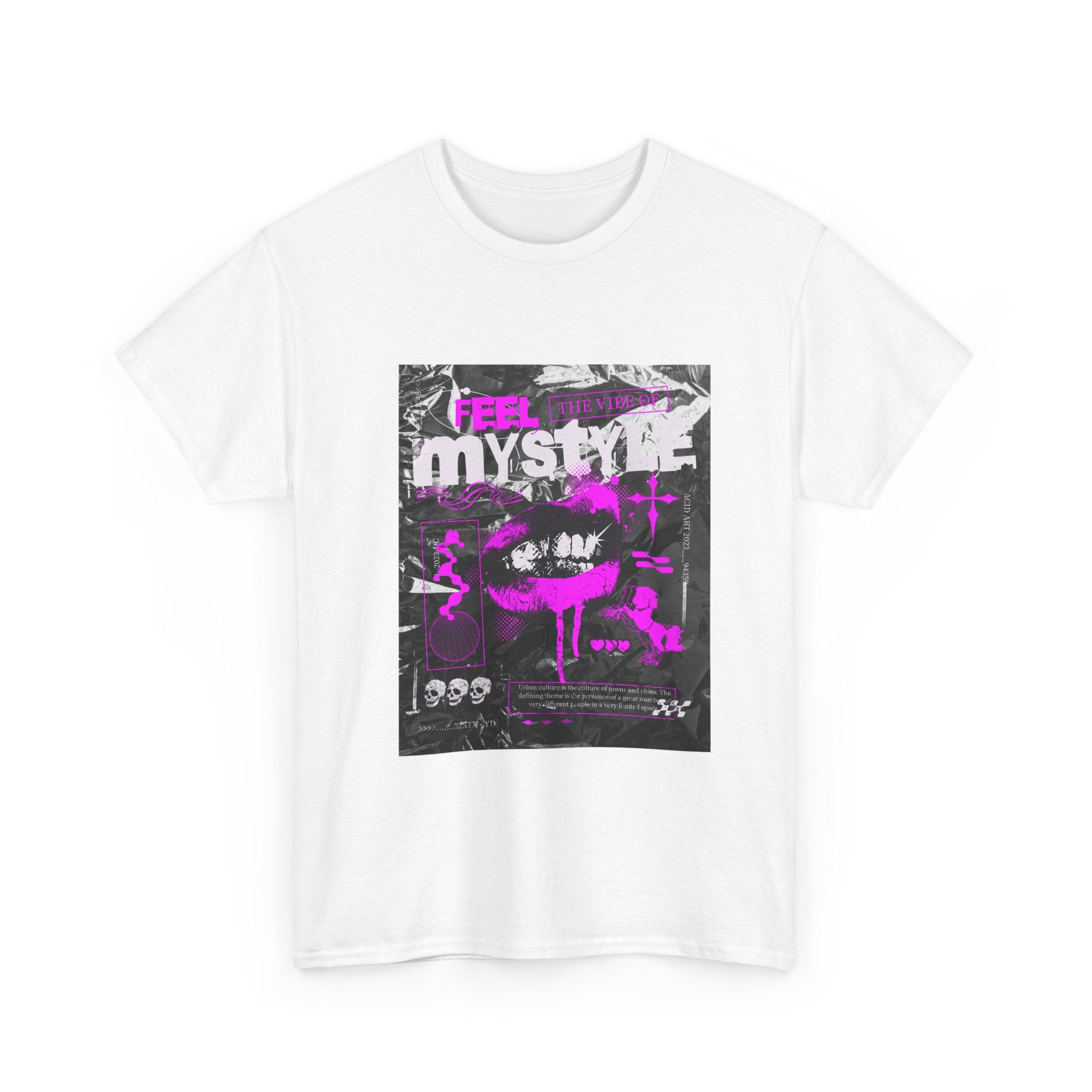 Mystic Vibes Graphic Tee — "Feel Mystic" Retro Grunge Pink Design