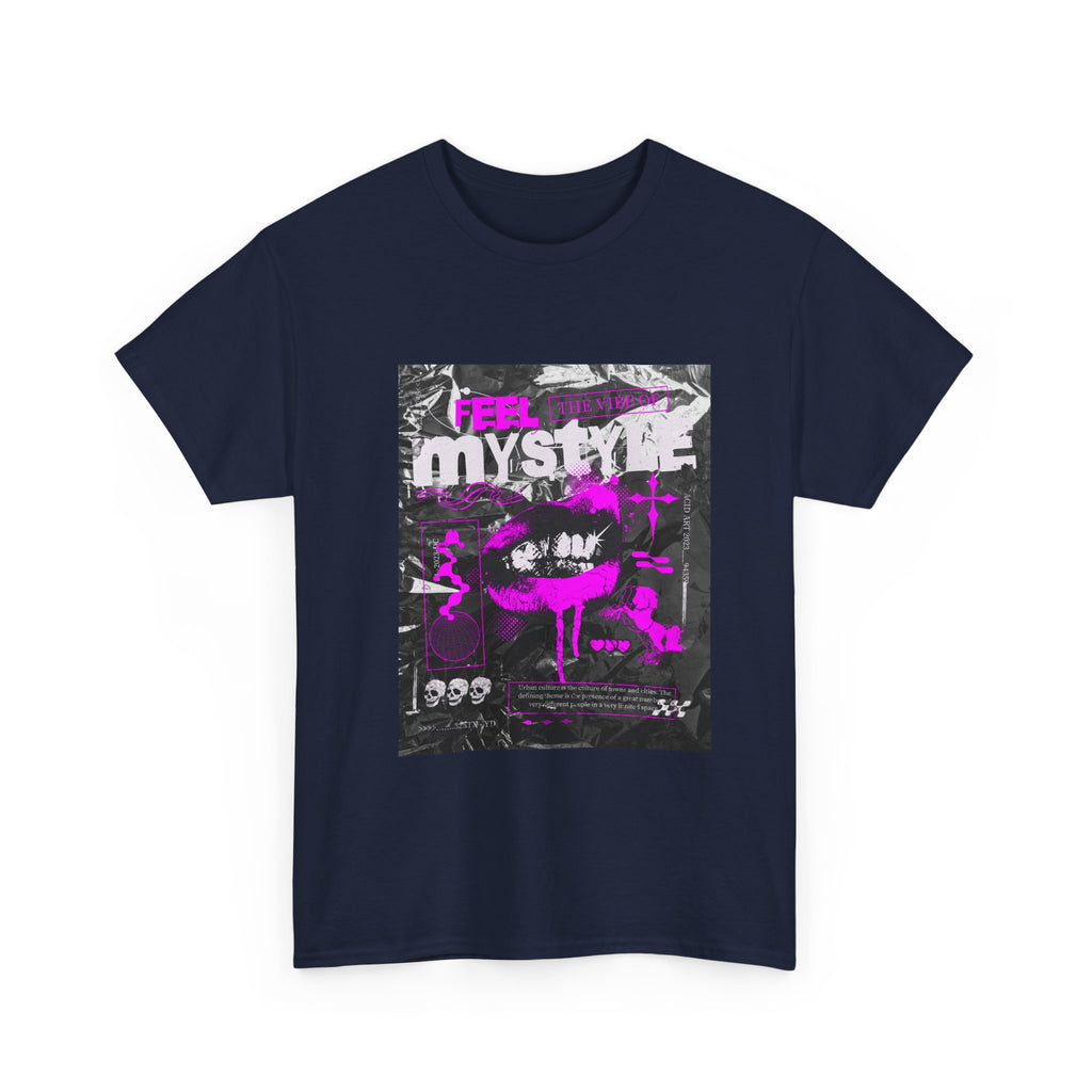 Mystic Vibes Graphic Tee — "Feel Mystic" Retro Grunge Pink Design
