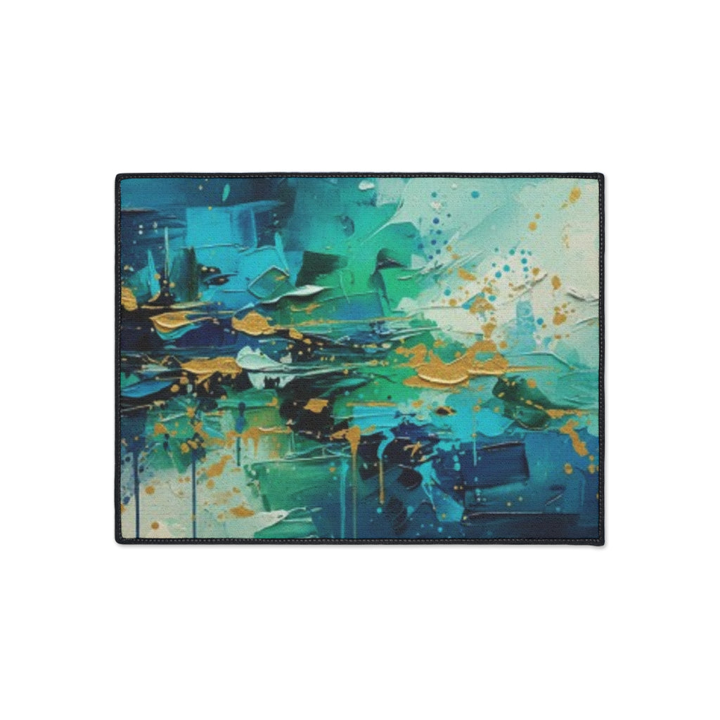 Abstract Teal & Gold Heavy-Duty Floor Mat Durable Entryway Rug