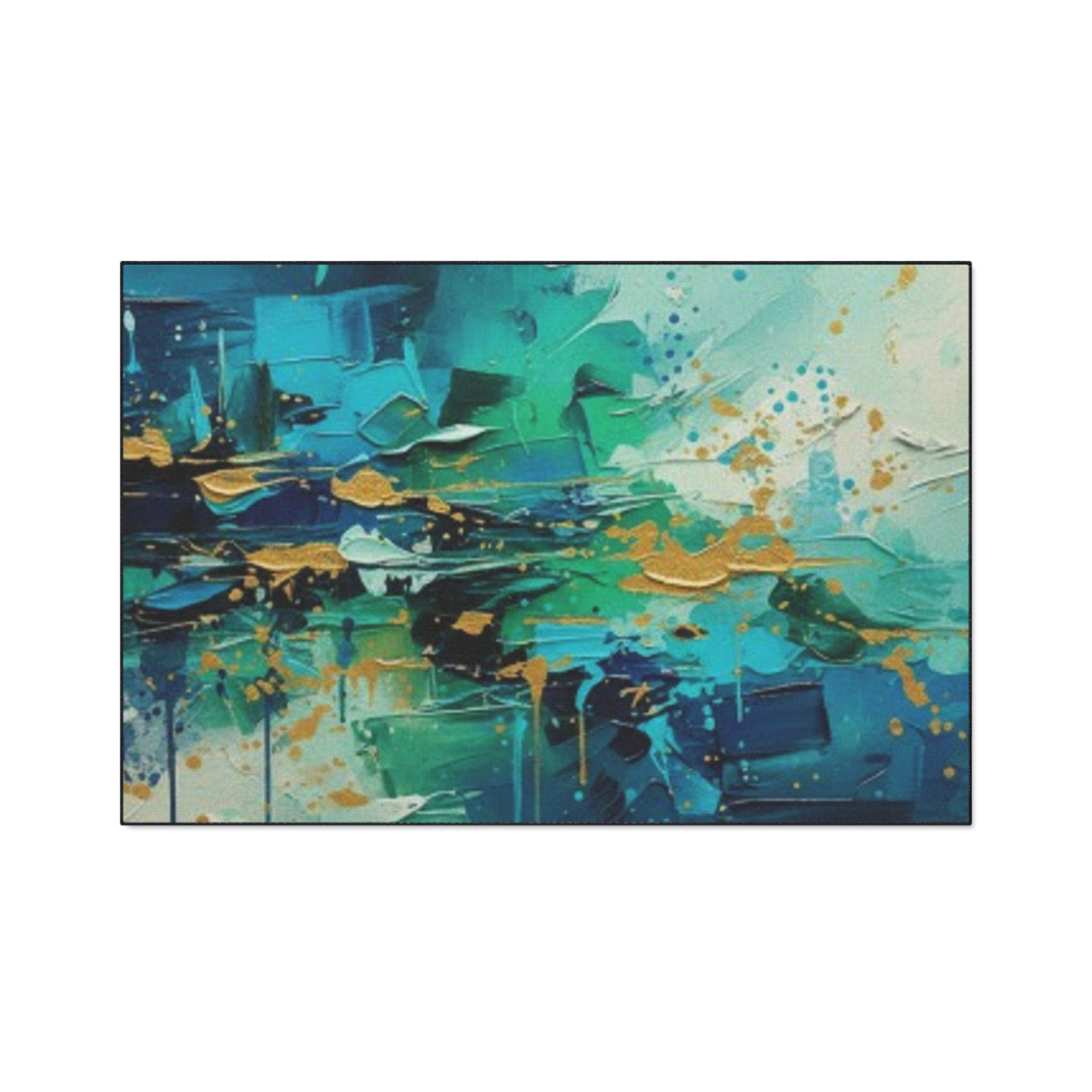Abstract Teal & Gold Heavy-Duty Floor Mat Durable Entryway Rug
