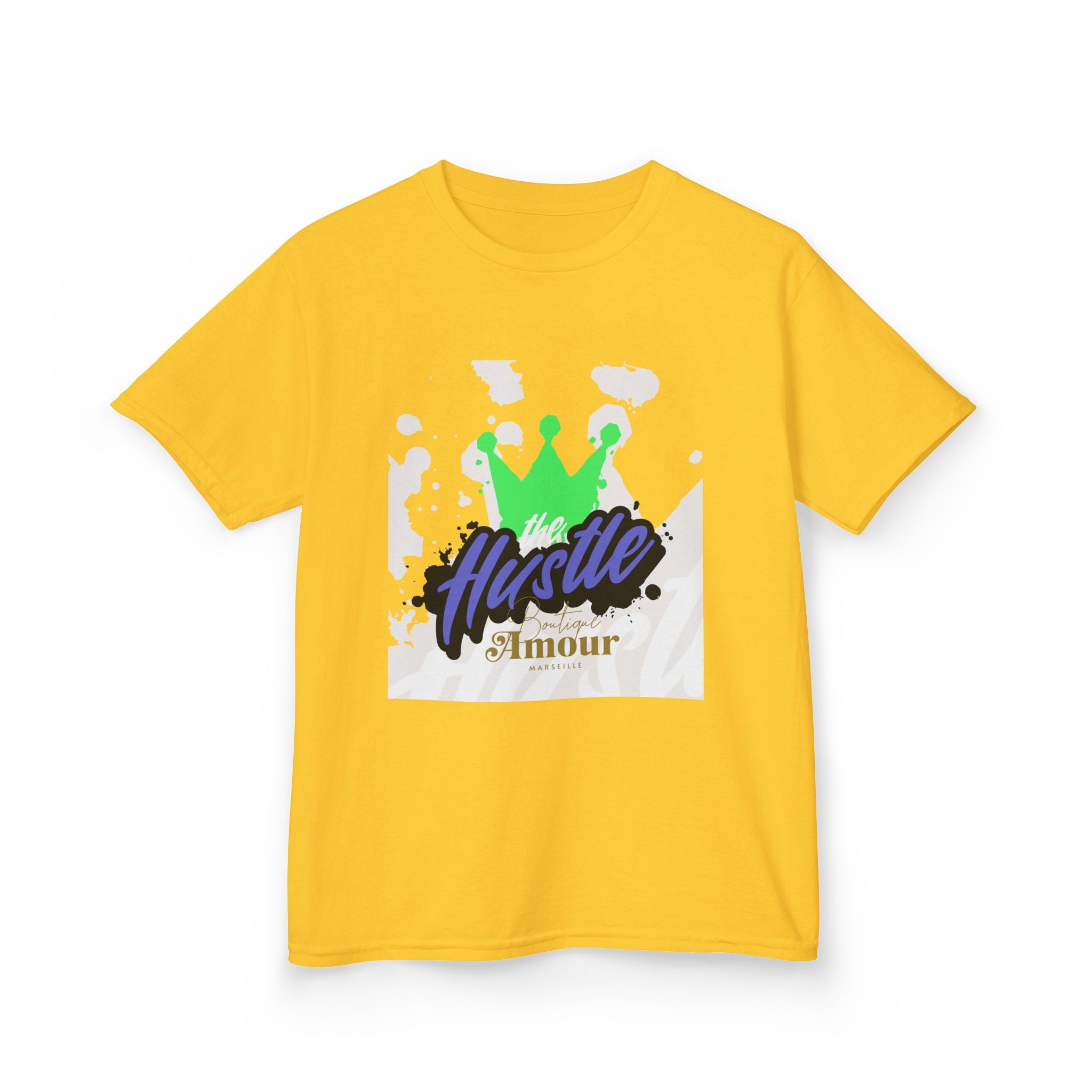Kids Tee — 'Hustle Amour' Crown Graphic Shirt for Motivated Kids