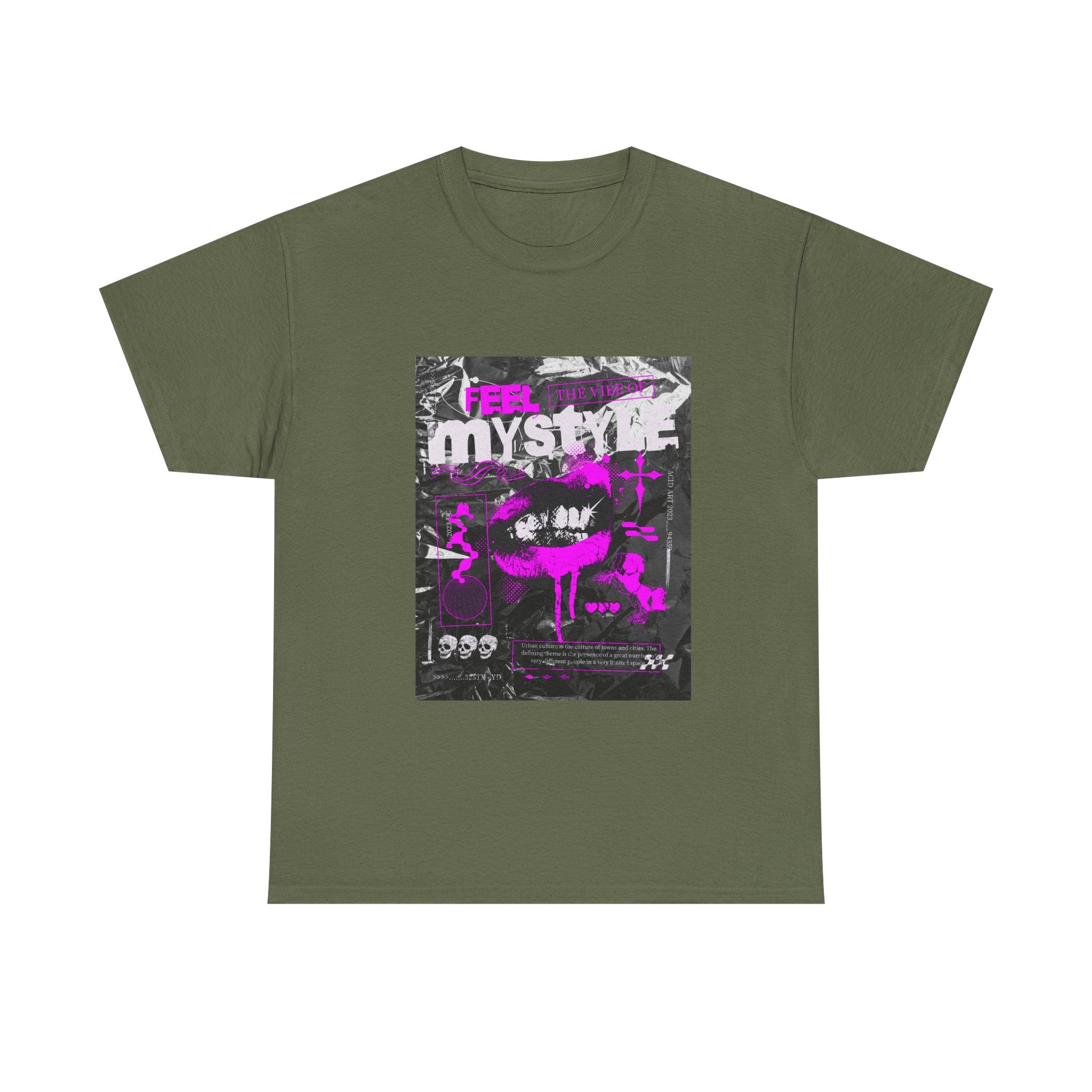 Mystic Vibes Graphic Tee — "Feel Mystic" Retro Grunge Pink Design
