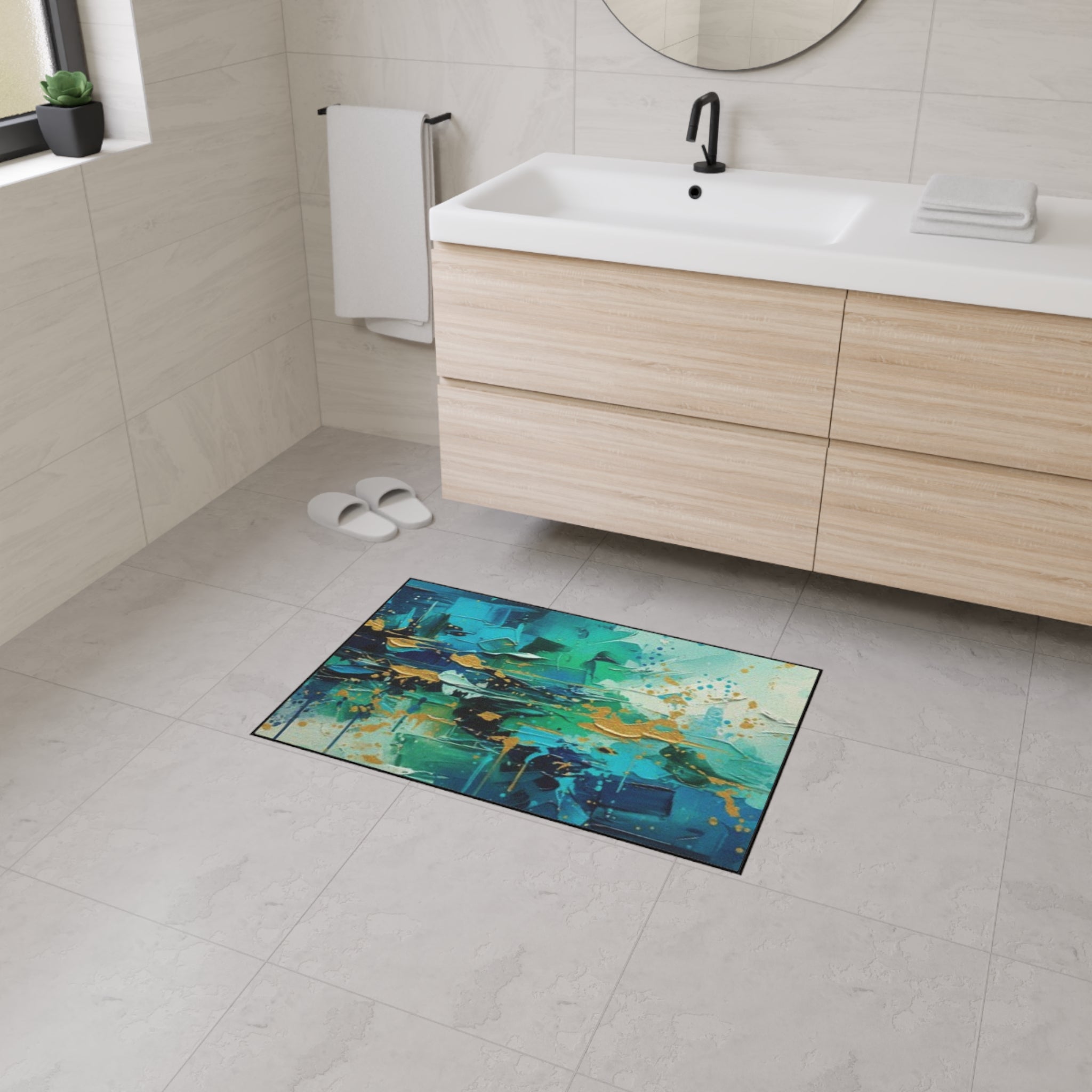 Abstract Teal & Gold Heavy-Duty Floor Mat Durable Entryway Rug