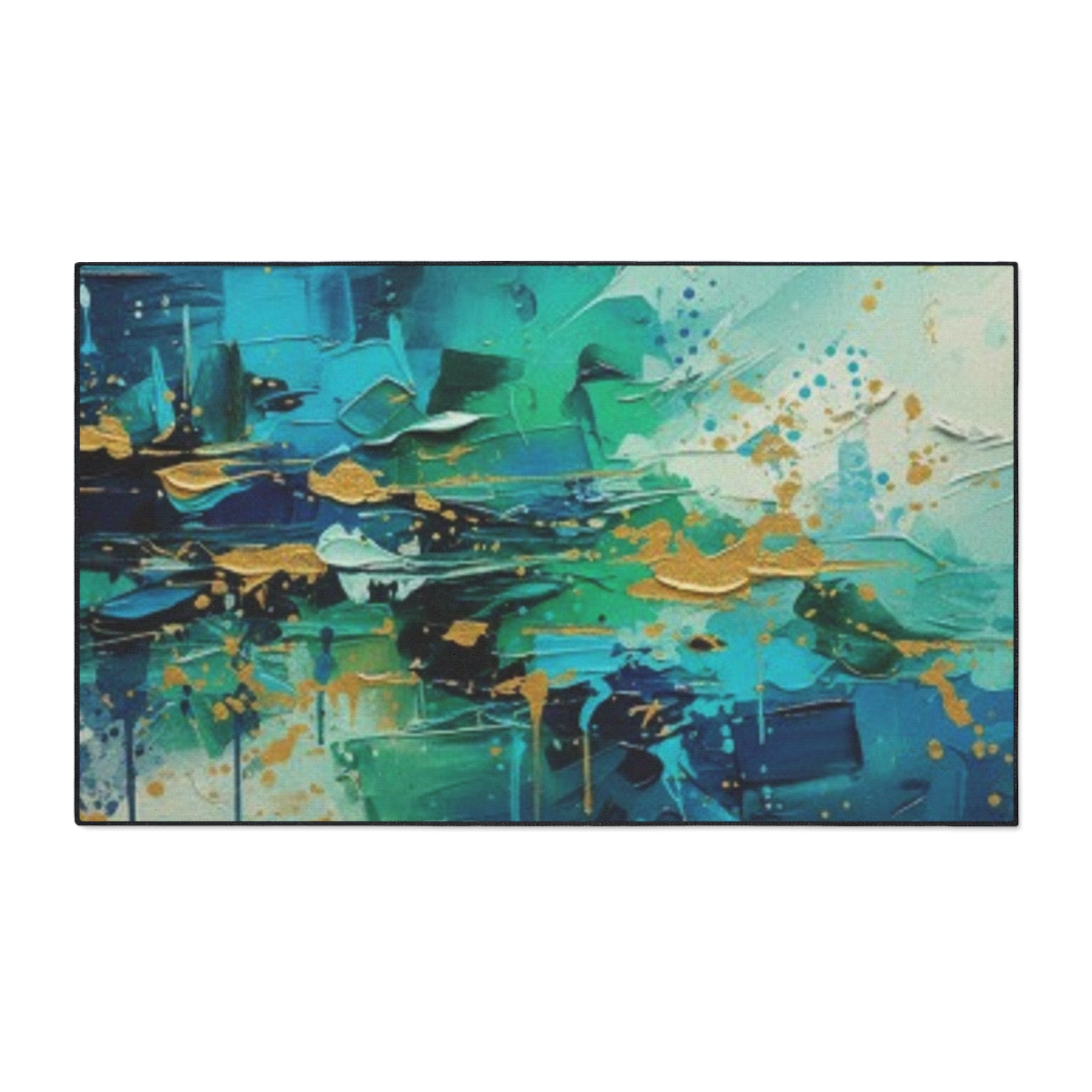 Abstract Teal & Gold Heavy-Duty Floor Mat Durable Entryway Rug