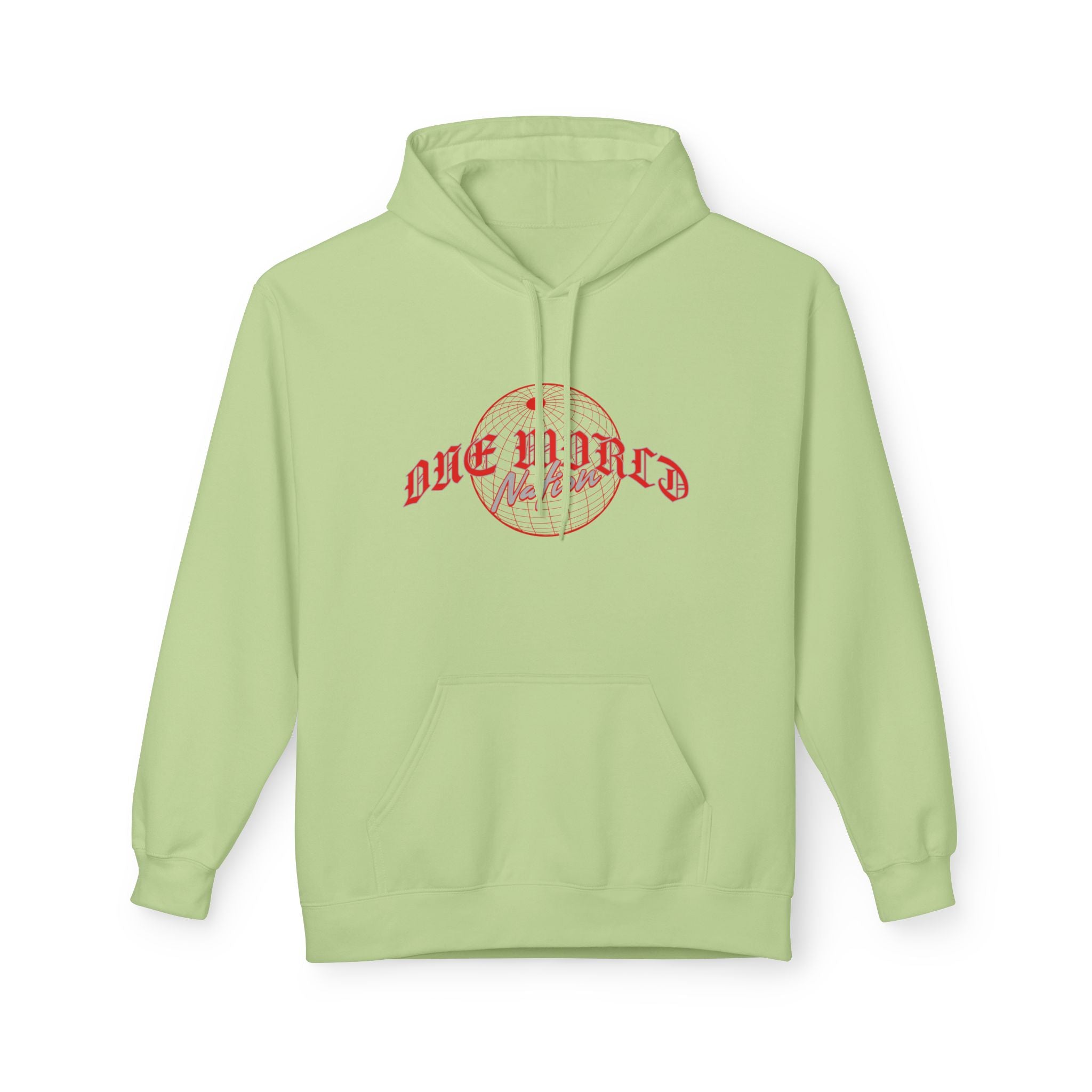 World Hold Graphic Hoodie in light green with 'One World' graphic print, perfect streetwear style.