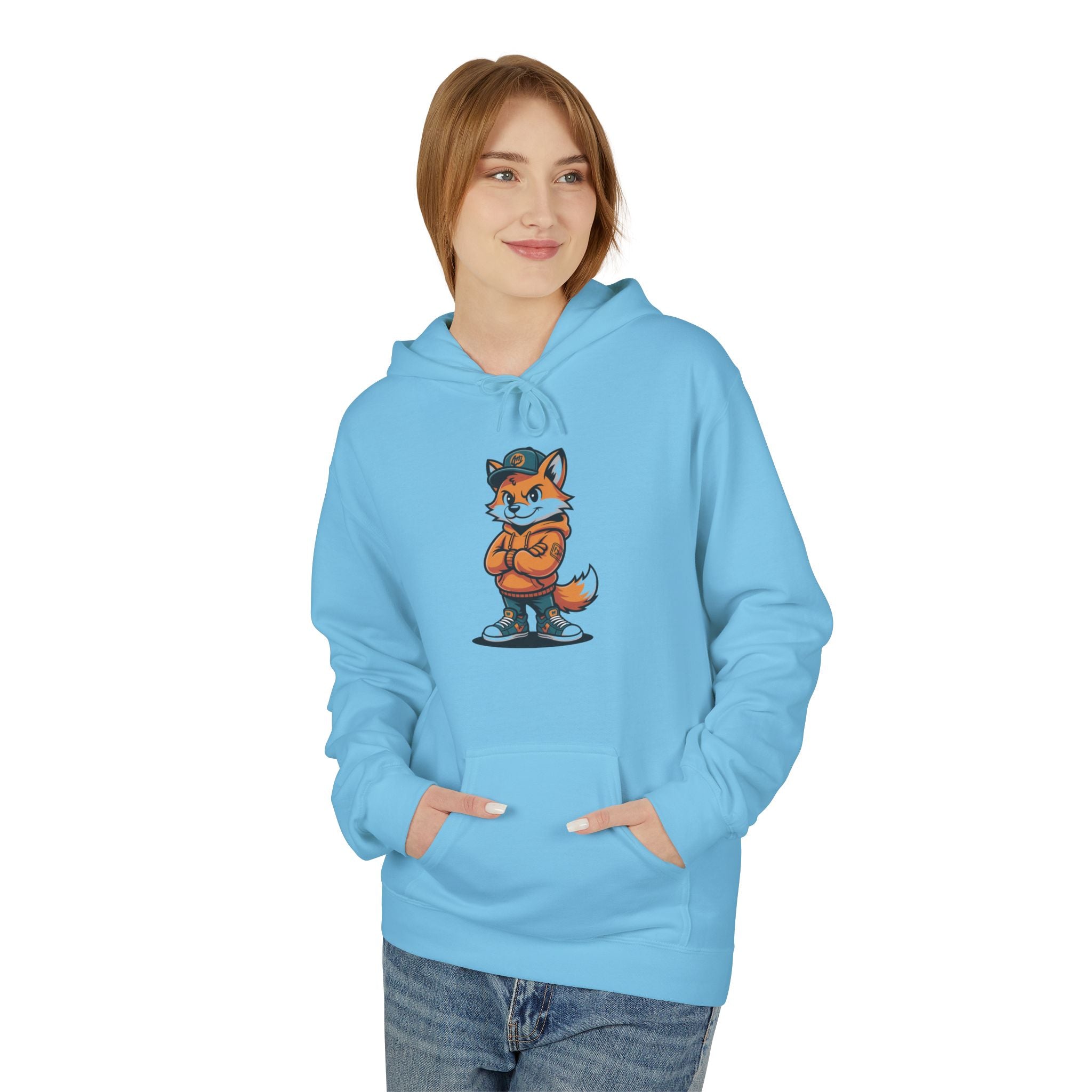 Fox Cartoon Hoodie Cute Red Fox Illustration Pullover