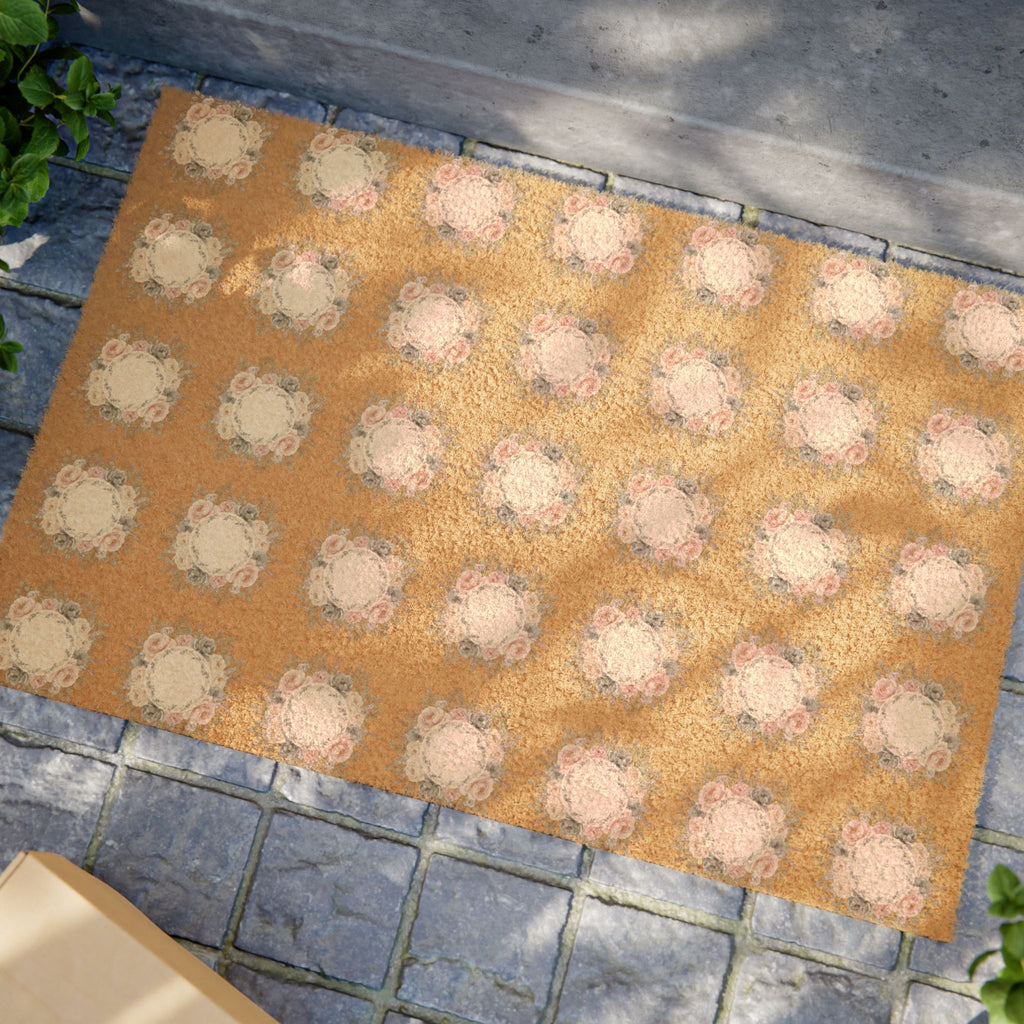 Coir Polka Dot Doormat Natural Faux Floral Welcome Mat