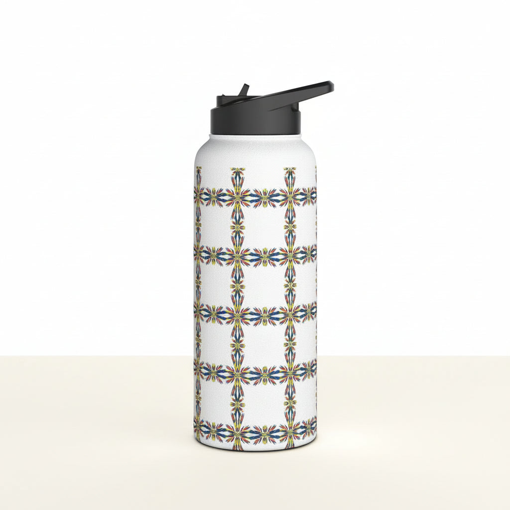 Insulated Stainless Water Bottle Colorful Geometric Tile Pattern
