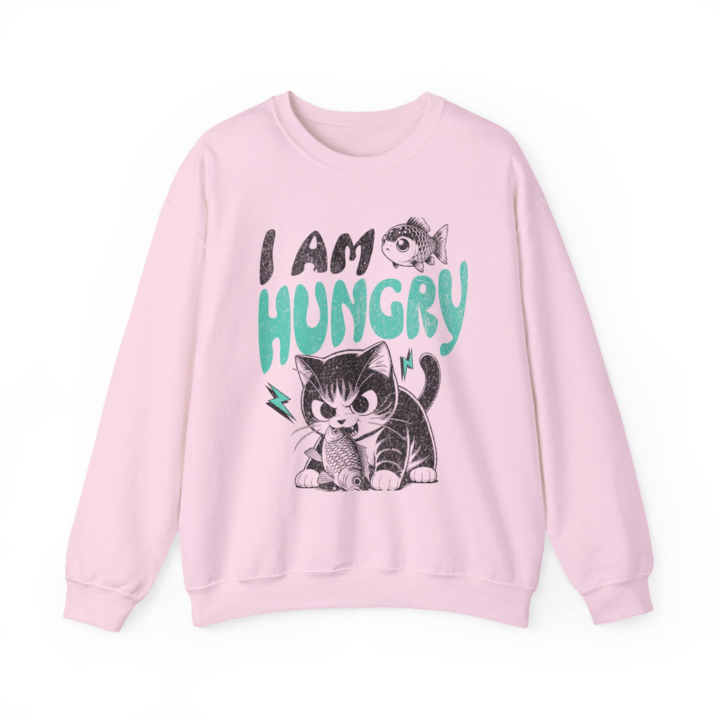 Sweatshirt – Niedlicher Katzen-Print „Ich habe Hunger“ 