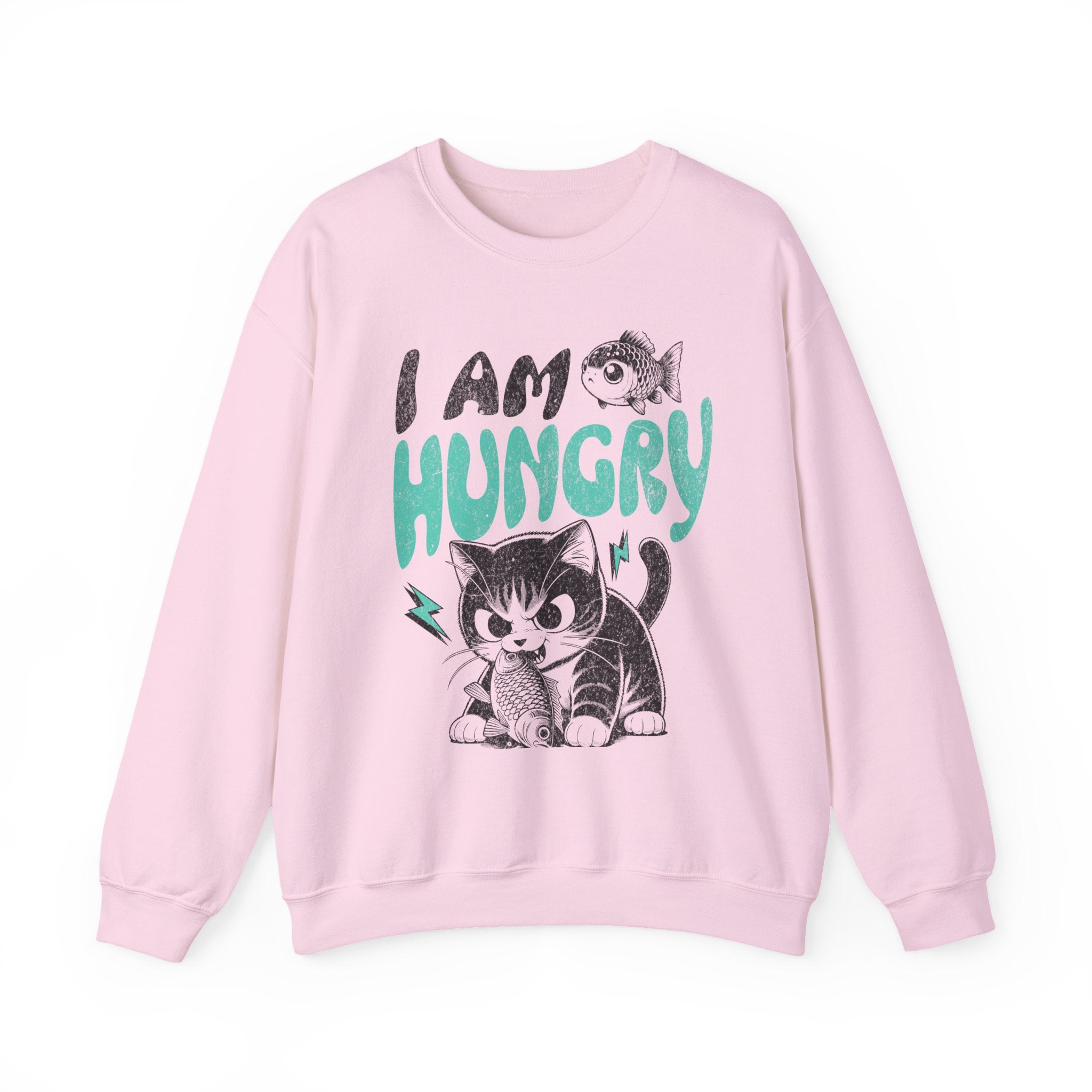 Sweatshirt — Cute Cat "I Am Hungry" Graphic Crewneck