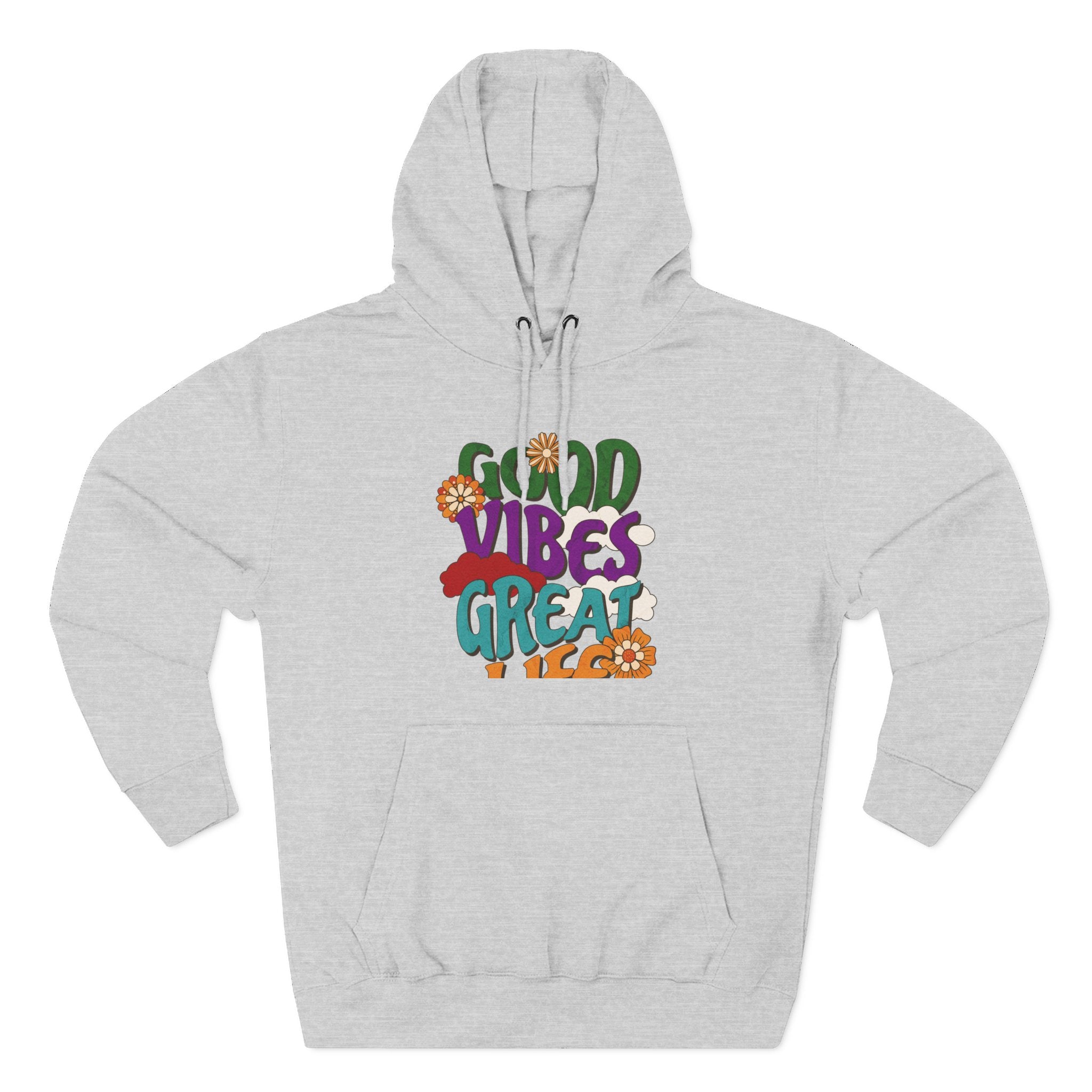 Good Vibes Great Ideas Hoodie — Retro Floral Positive Message Pullover