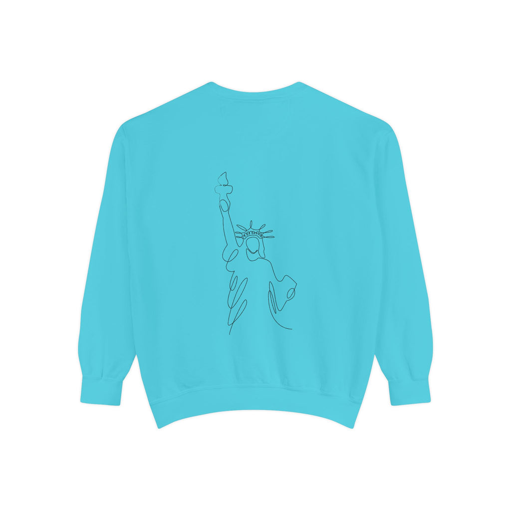 Tis' The Season Sweatshirt Festive Holly Crewneck with Statue of Liberty Backline
