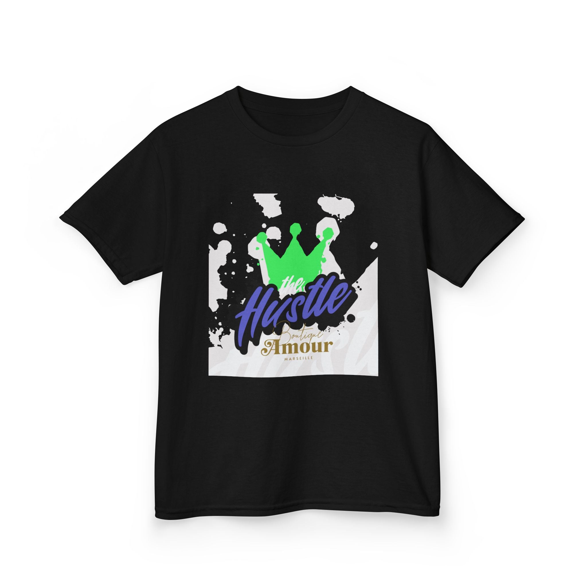 Kids Tee — 'Hustle Amour' Crown Graphic Shirt for Motivated Kids
