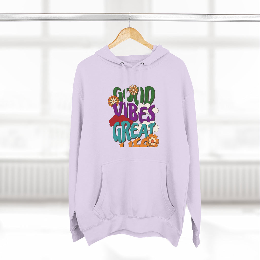 Good Vibes Great Ideas Hoodie — Retro Floral Positive Message Pullover