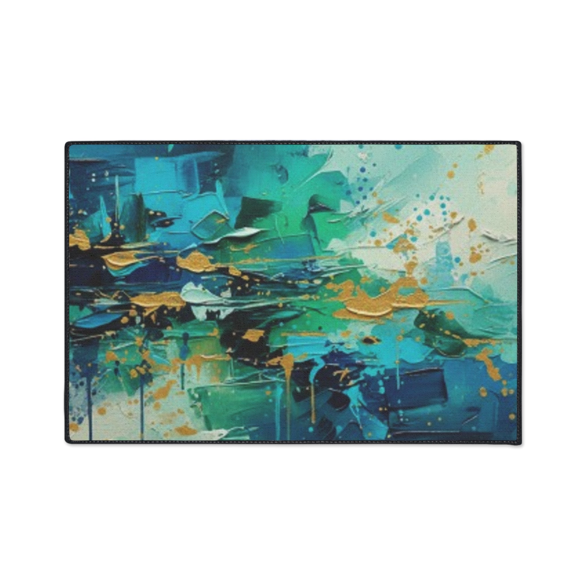 Abstract Teal & Gold Heavy-Duty Floor Mat Durable Entryway Rug