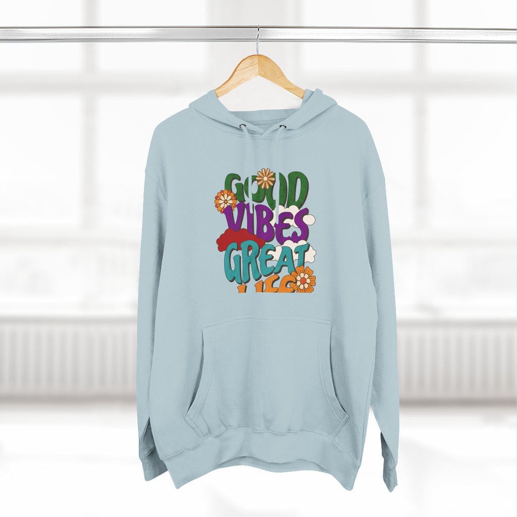 Good Vibes Great Ideas Hoodie — Retro Floral Positive Message Pullover