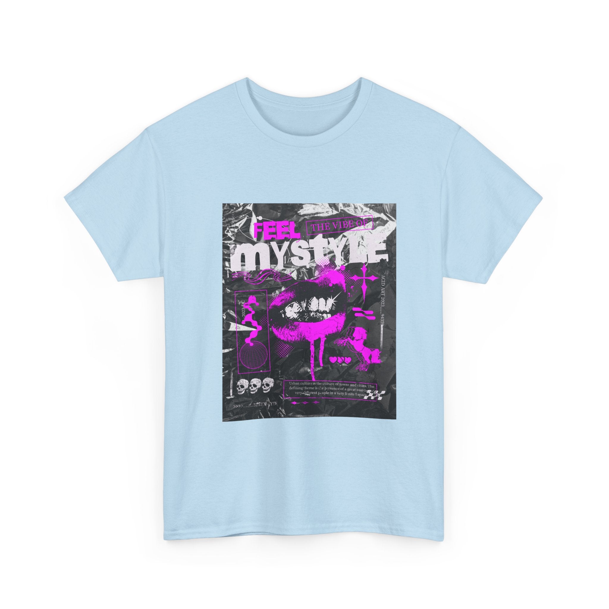 Mystic Vibes Graphic Tee — "Feel Mystic" Retro Grunge Pink Design