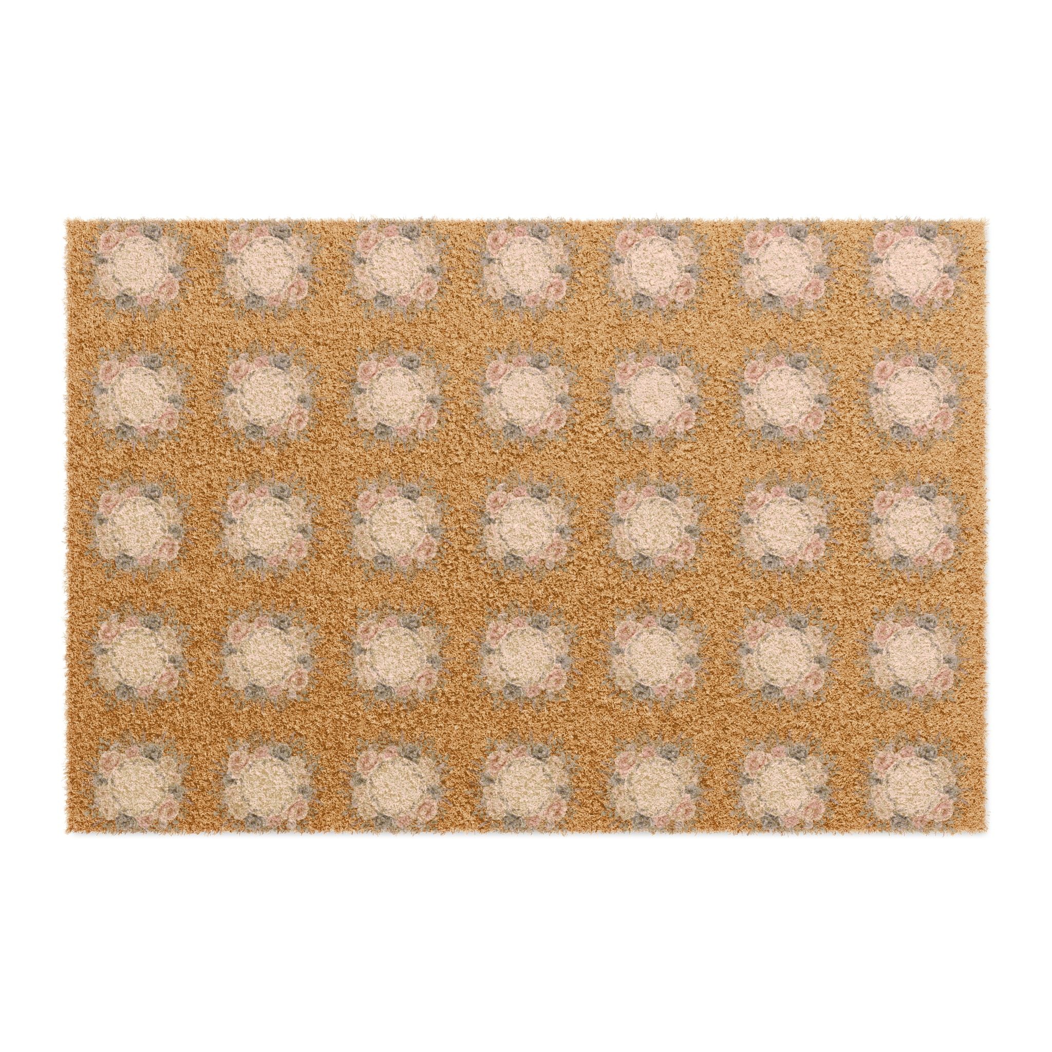 Coir Polka Dot Doormat Natural Faux Floral Welcome Mat