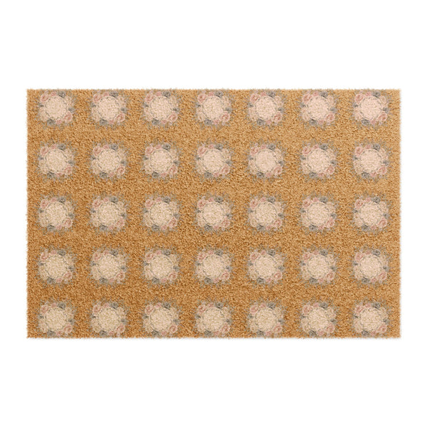 Coir Polka Dot Doormat Natural Faux Floral Welcome Mat