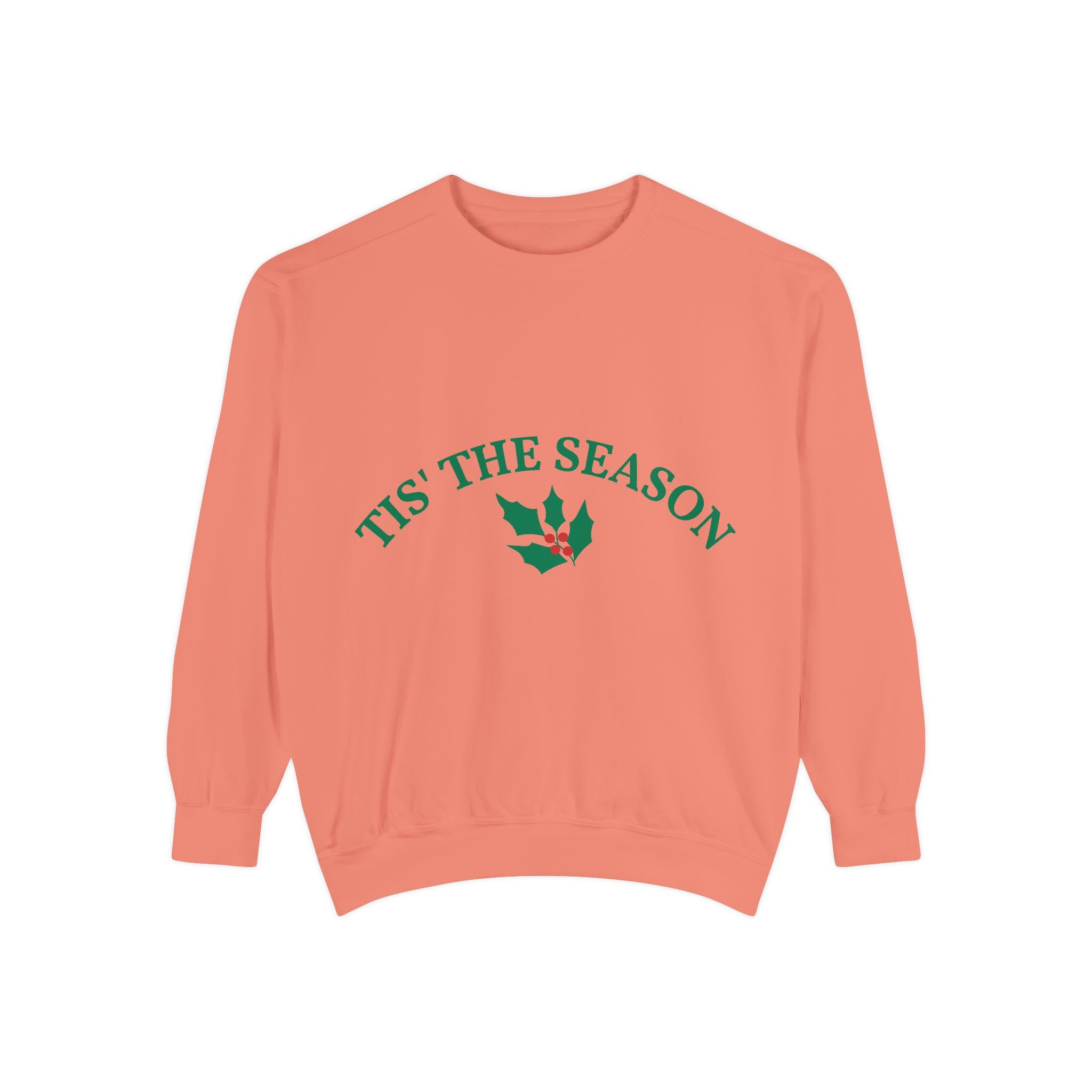 Tis' The Season Sweatshirt Festive Holly Crewneck with Statue of Liberty Backline