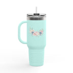 40oz Insulated Travel Mug with Pastel Floral Bouquet – Large Stainless Steel Tumbler, Travel Coffee Cup