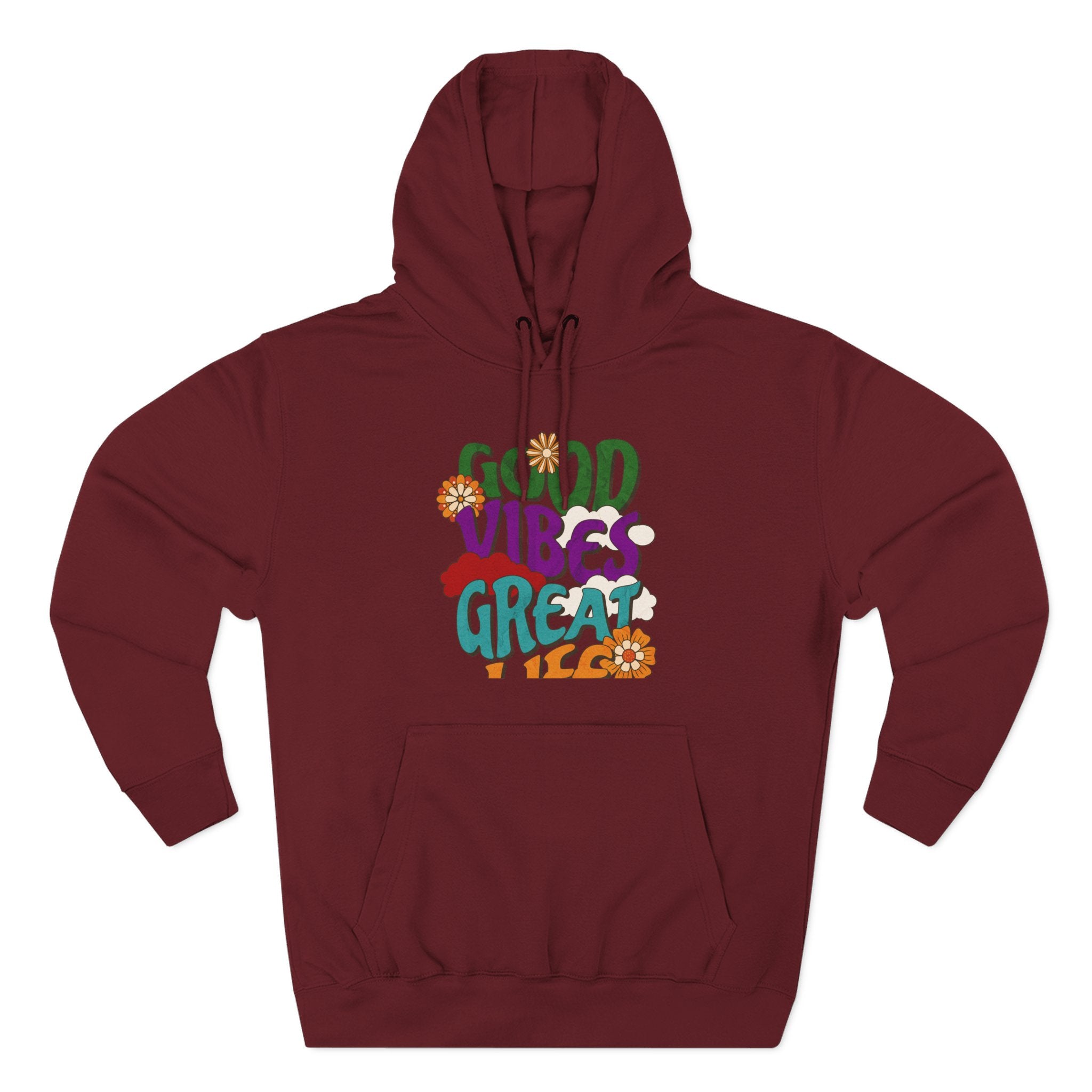 Good Vibes Great Ideas Hoodie — Retro Floral Positive Message Pullover