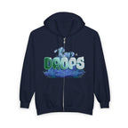 Zip Hoodie — 'Rain Drops' Blue Watercolor Graphic Full-Zip Sweatshirt