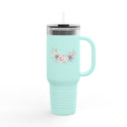 40oz Insulated Travel Mug with Pastel Floral Bouquet – Large Stainless Steel Tumbler, Travel Coffee Cup