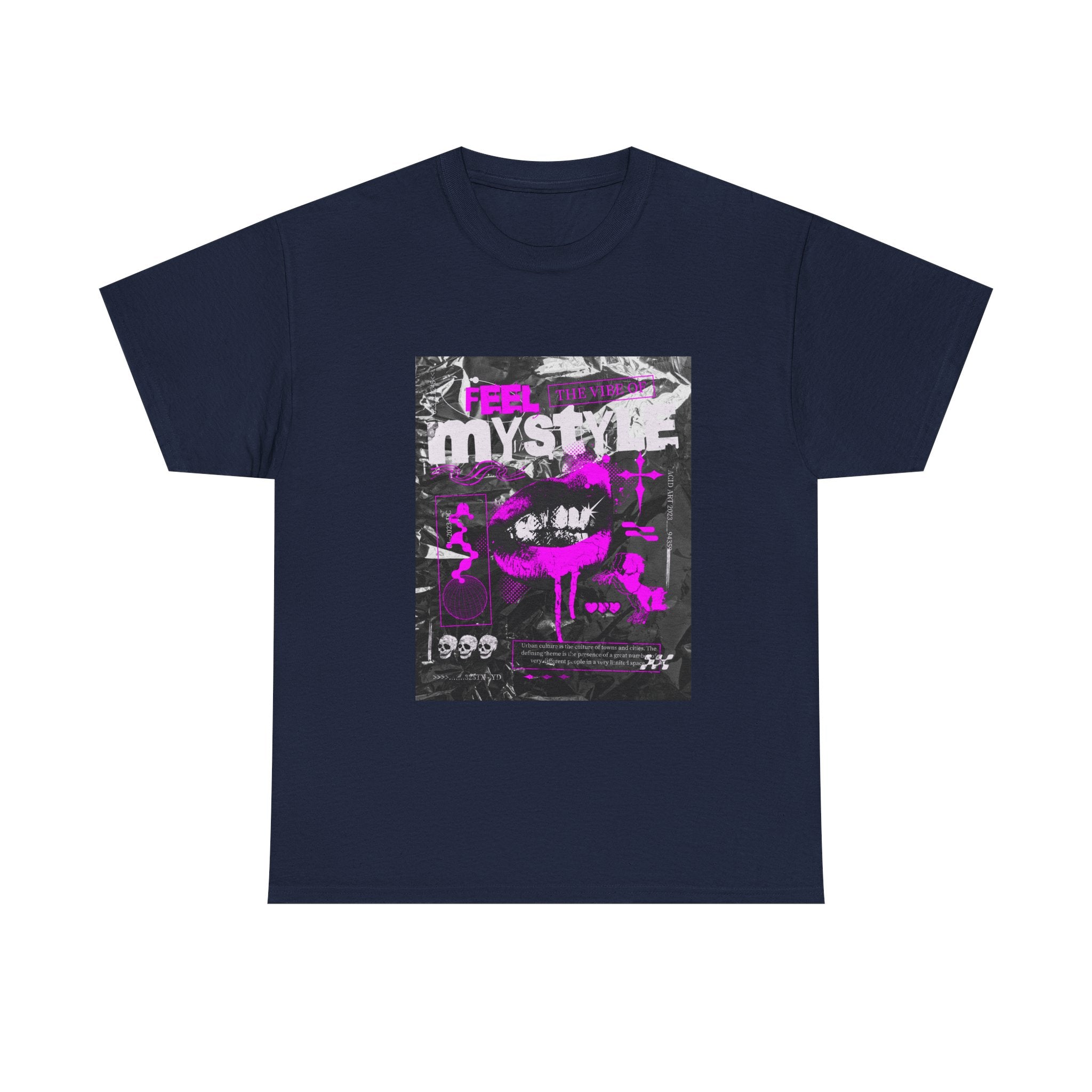 Mystic Vibes Graphic Tee — "Feel Mystic" Retro Grunge Pink Design