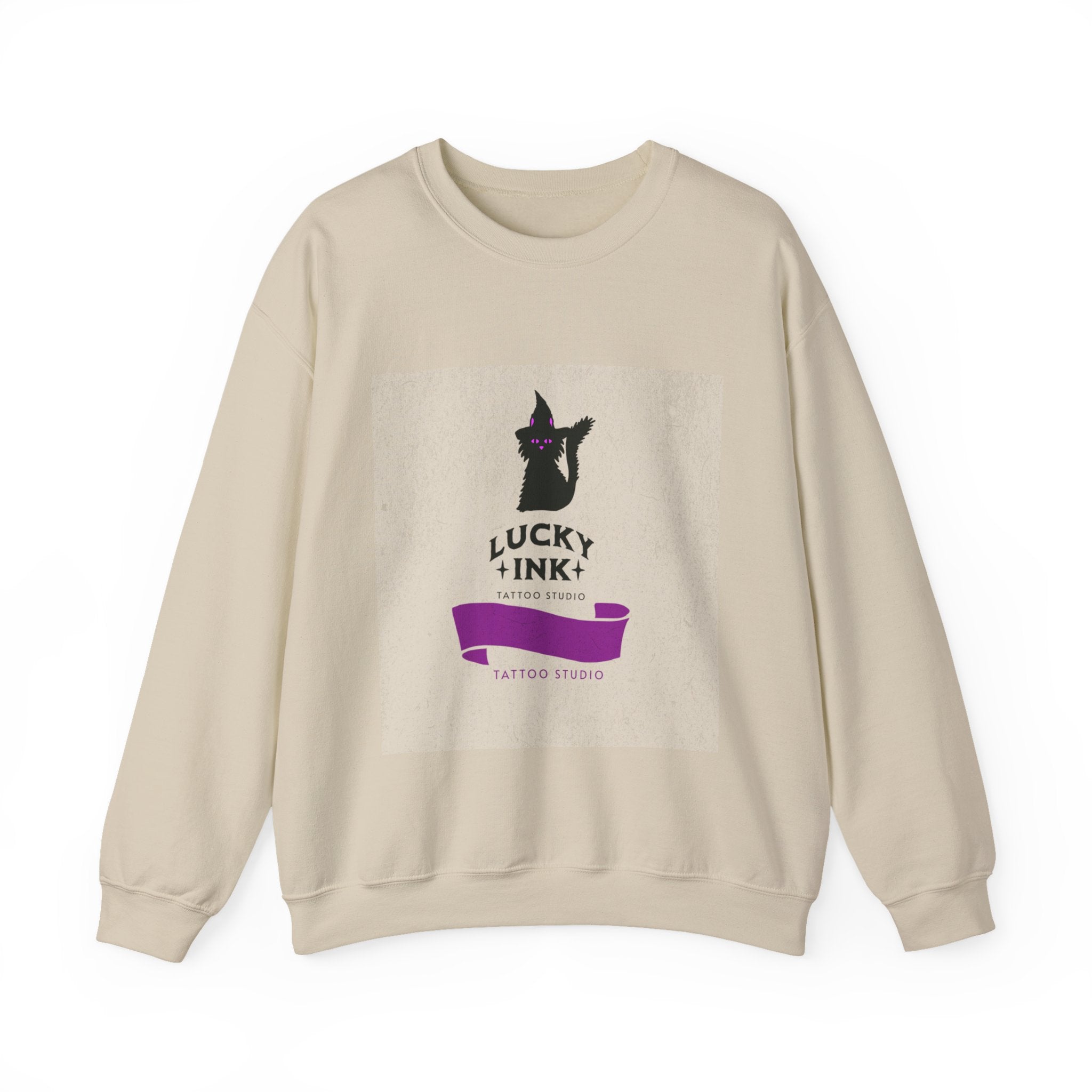 Lucky Ink Tattoo Studio Crewneck Sweatshirt — Black Cat Logo Tee