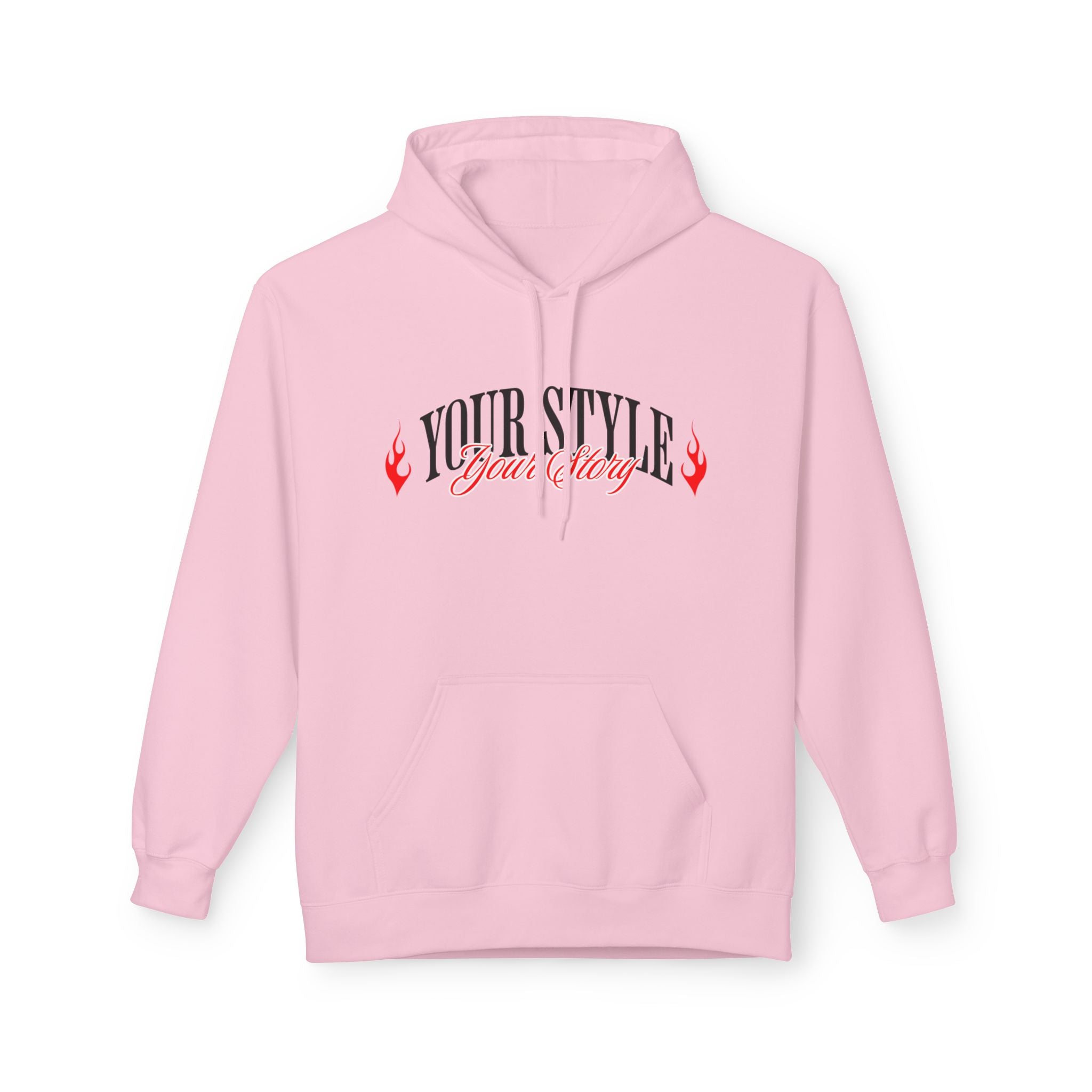 Hoodie in pink with 'Your Style' graphic and flame designs on the front.