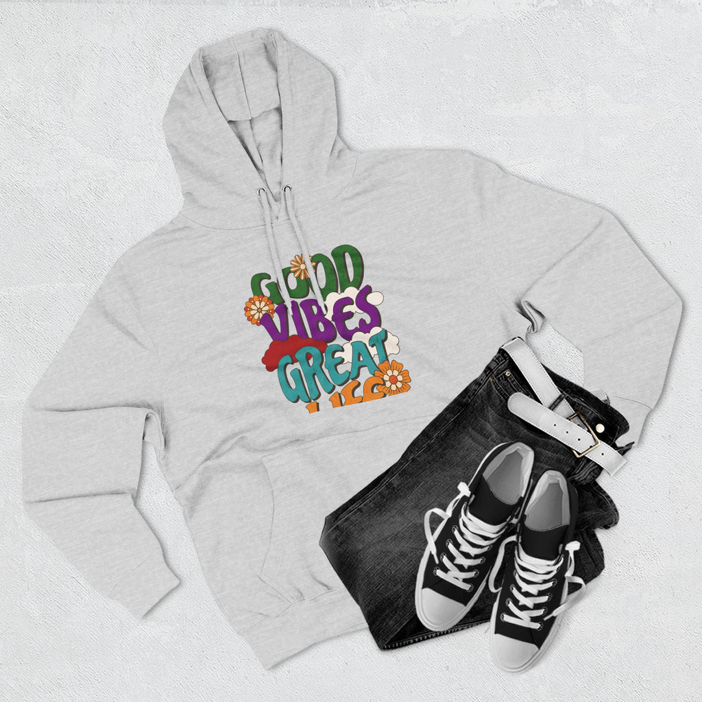 Good Vibes Great Ideas Hoodie — Retro Floral Positive Message Pullover