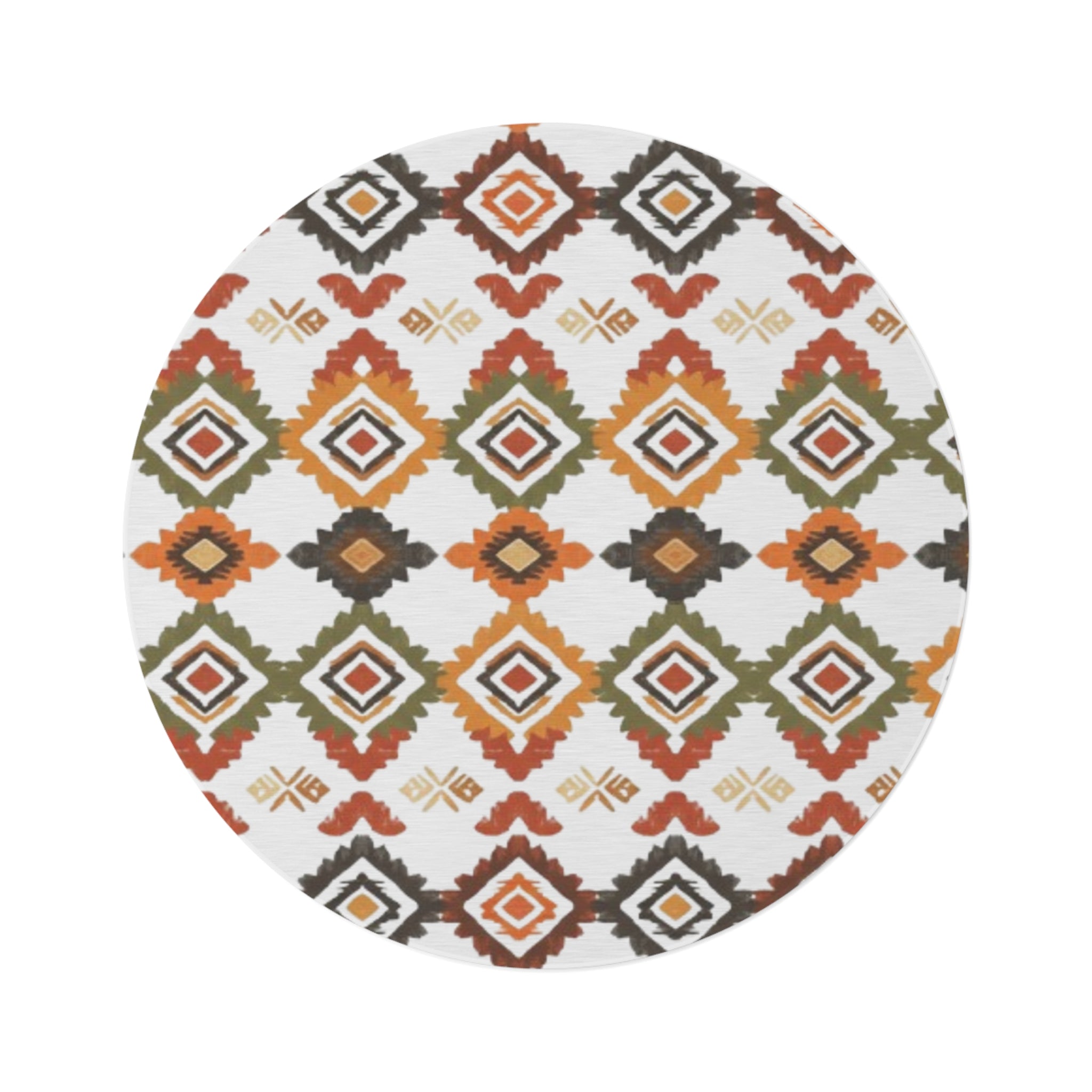 Boho Aztec Round Rug  Earth Tone Geometric Accent Mat