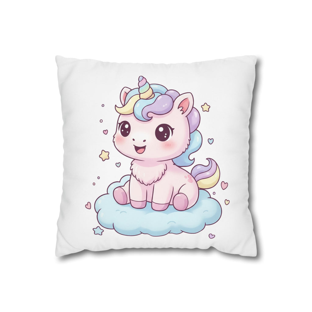 Cute Pastel Unicorn Pillowcase  Kawaii Baby Unicorn on Cloud Square Pillow Cover