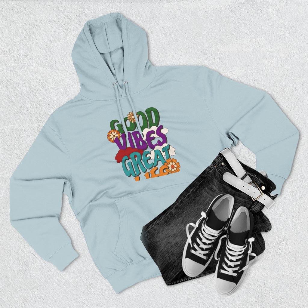 Good Vibes Great Ideas Hoodie — Retro Floral Positive Message Pullover